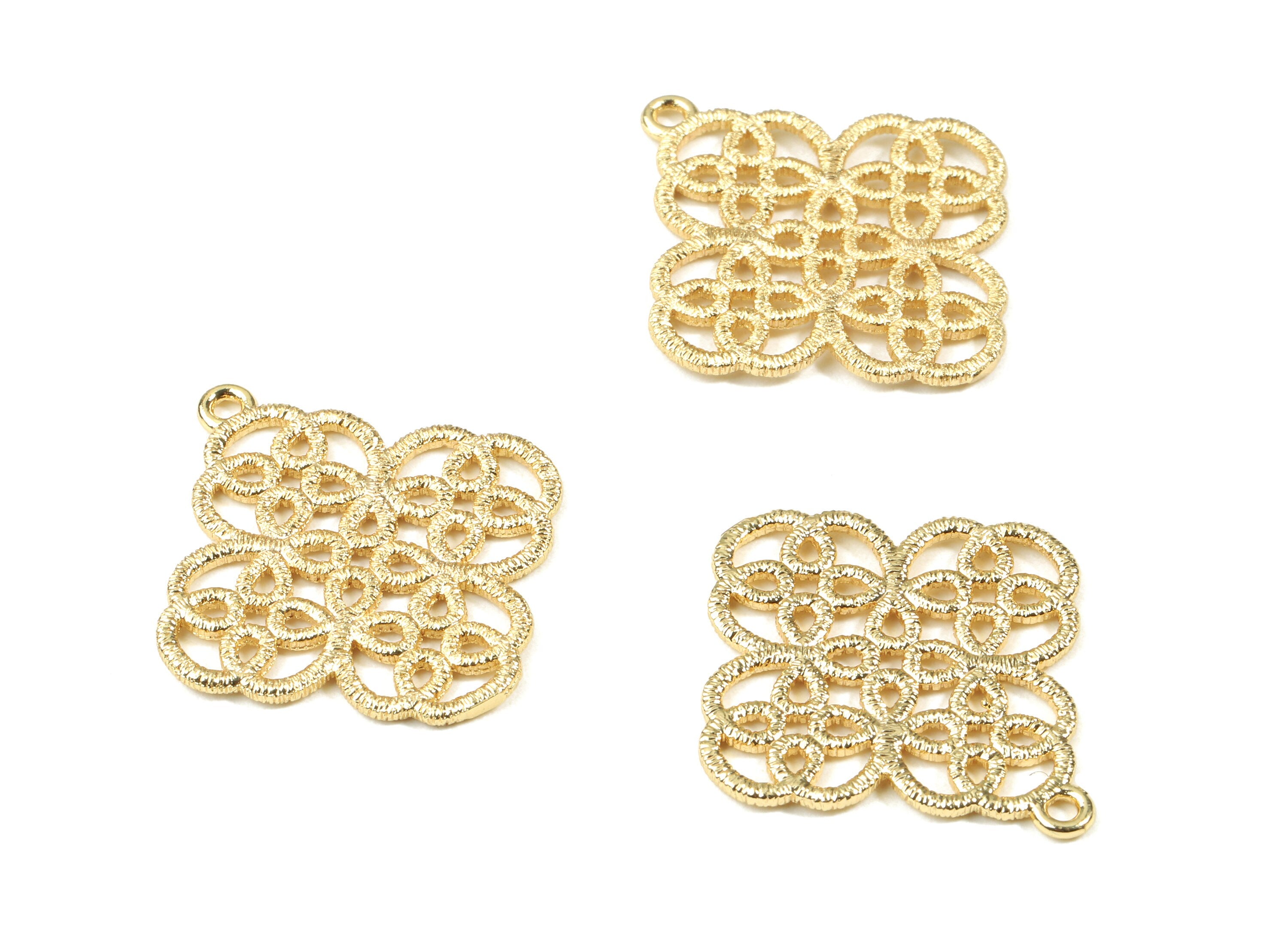 Brass Flower Earring Charms - Gold Flower Pendant - 18K Real Gold Plated Brass - Jewelry Supplies - 29.54x26.83x1.35mm - RGP2495 - DOMEDBAZAAR