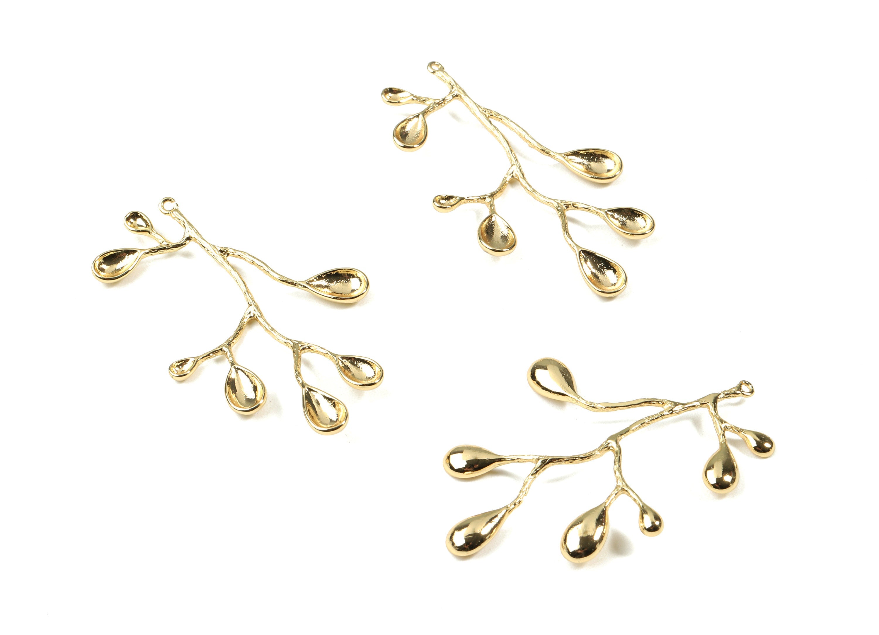Brass Branch Necklace Charms - Gold Flower Tree Earring Charm - 18K Real Gold Plated Brass - Jewelry Supplies - 53.02x32.1x2.82mm - RGP2523 - DOMEDBAZAAR