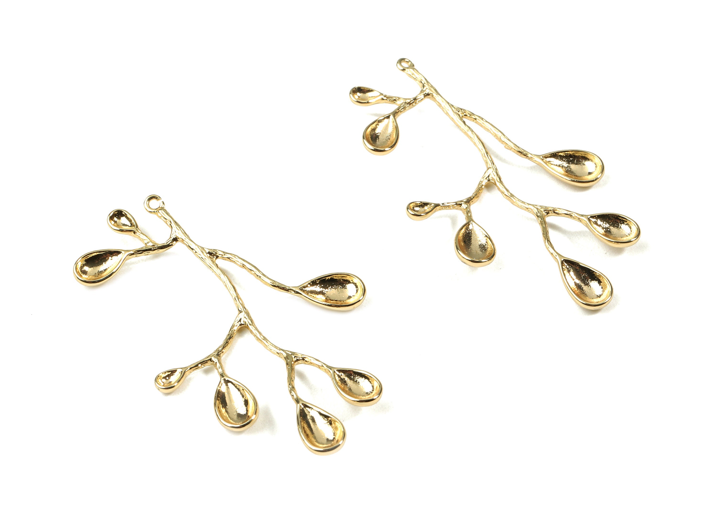 Brass Branch Necklace Charms - Gold Flower Tree Earring Charm - 18K Real Gold Plated Brass - Jewelry Supplies - 53.02x32.1x2.82mm - RGP2523 - DOMEDBAZAAR