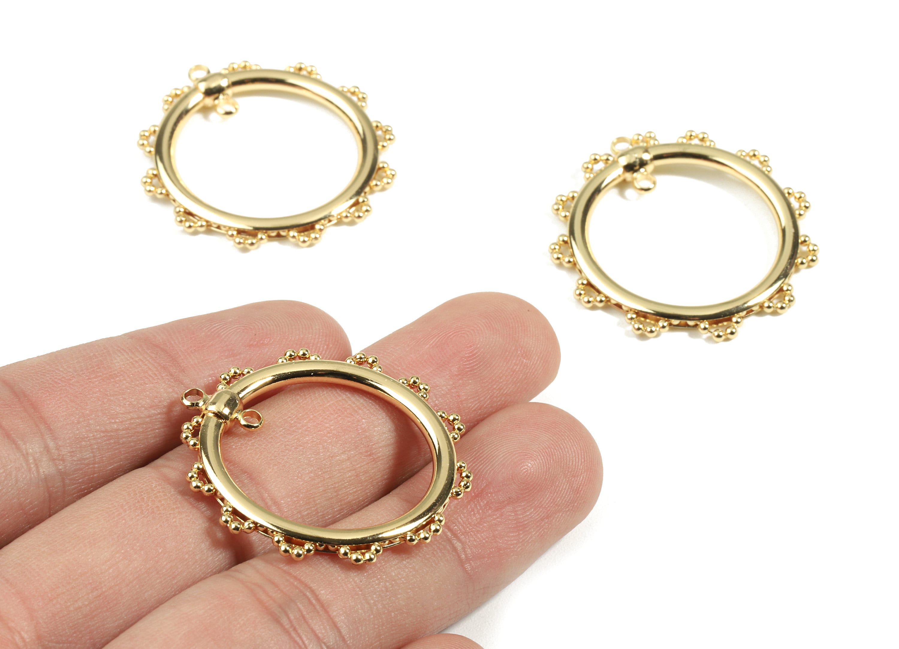 Brass Hoop Earring Connector - Gold Round Necklacet Connectors - 18K Real Gold Plated Brass - Jewelry Supplies - 33.96x32.85x2.5mm - RGP2492 - DOMEDBAZAAR