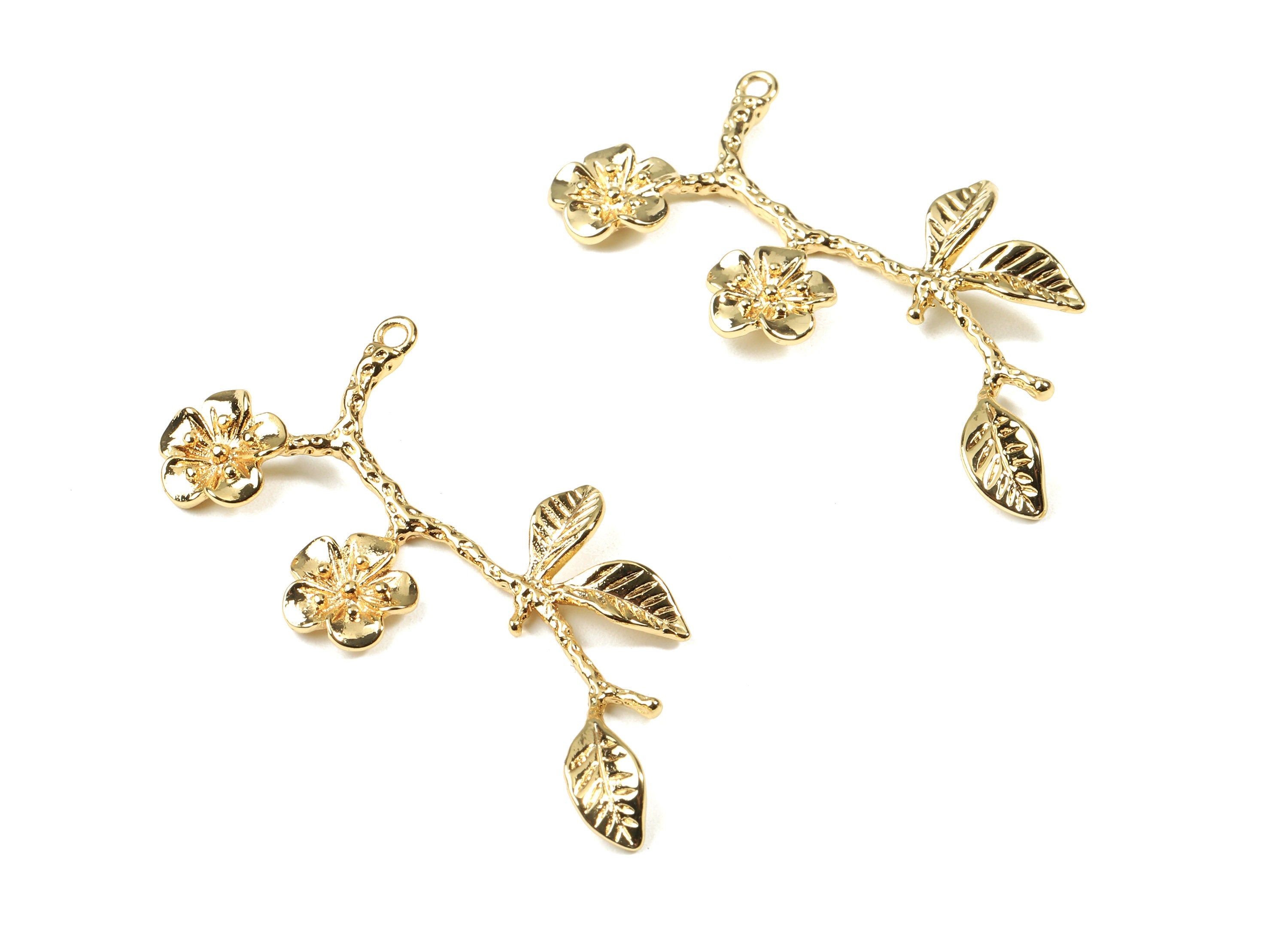 Brass Branch Charms - Gold Flower Earring Charm - 18K Real Gold Plated Brass - Jewelry Supplies - 47.56x25.95x3.44mm - RGP2512 - DOMEDBAZAAR