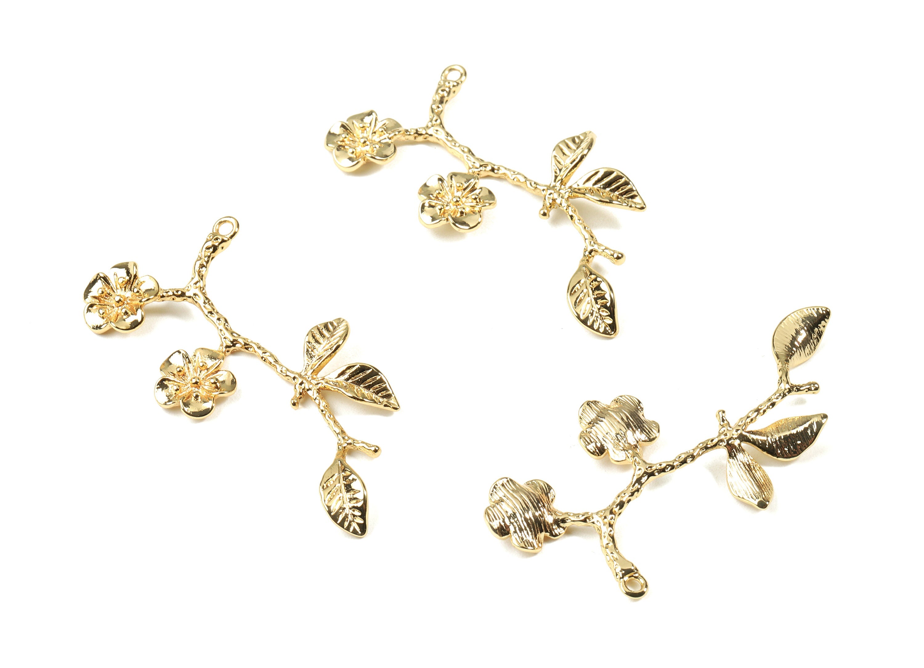 Brass Branch Charms - Gold Flower Earring Charm - 18K Real Gold Plated Brass - Jewelry Supplies - 47.56x25.95x3.44mm - RGP2512 - DOMEDBAZAAR
