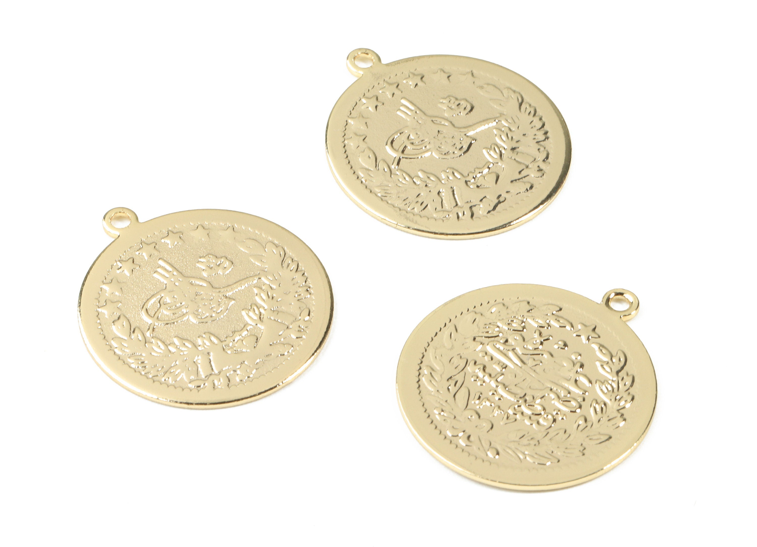 Brass Ottoman Tughra Earring Charms - Sultans Signature Round Necklace Pendant - 18K Real Gold Plated Brass - 28.63x25.41x1.18mm - RGP2491 - DOMEDBAZAAR
