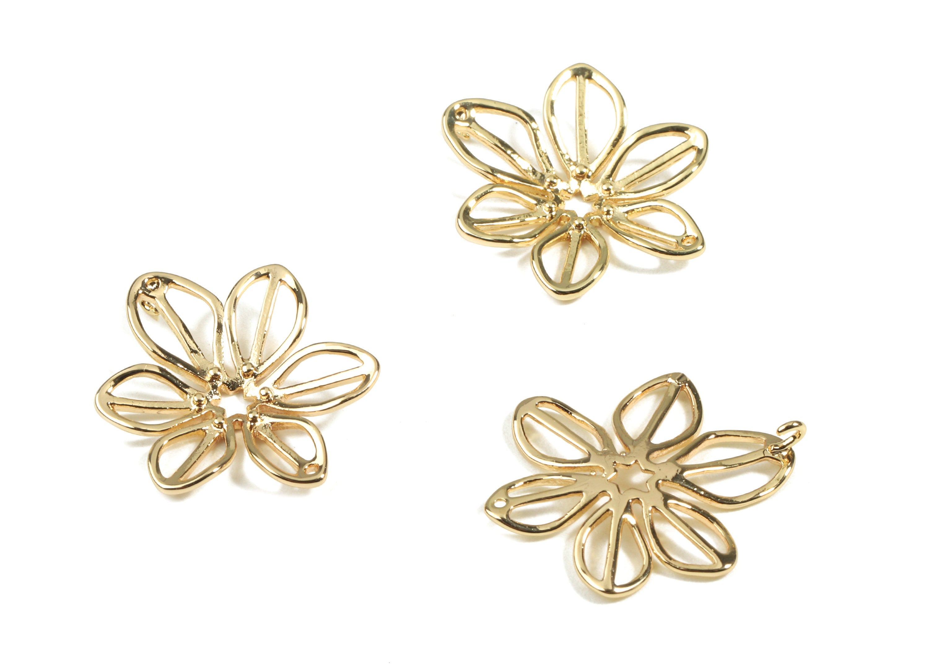 Brass Flower Charm With Loop - Gold Flower Earring Necklace - 18K Real Gold Plated Brass - Jewelry Supplies - 23.08x19.57x1.62mm - RGP2473 - DOMEDBAZAAR
