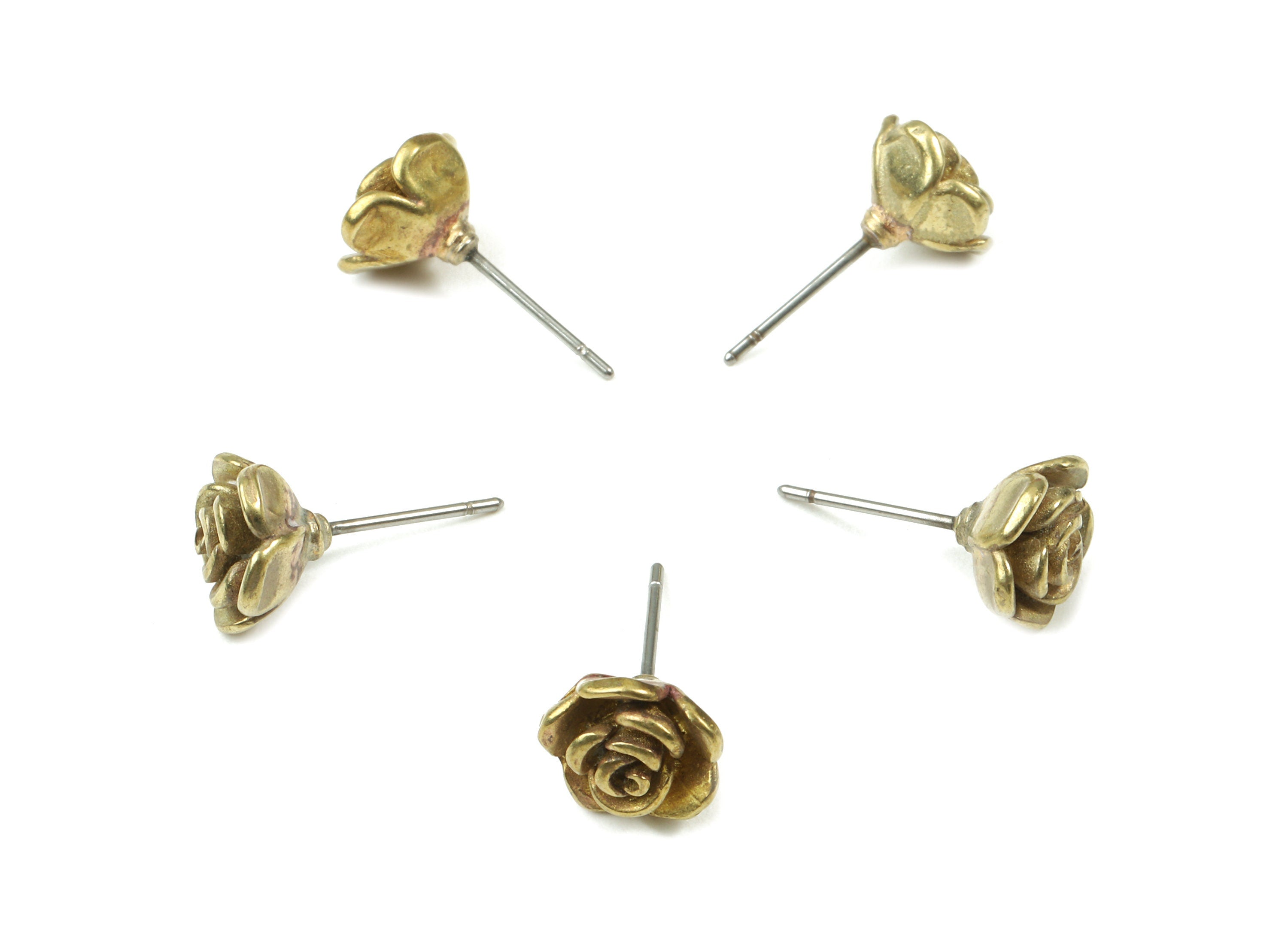 Brass Rose Earring Stud - Raw Brass Rose Earring Post - Steel Stud - Earring Post - Jewelry Supplies - 9.45x9.45x1.13mm - PP3077 - DOMEDBAZAAR
