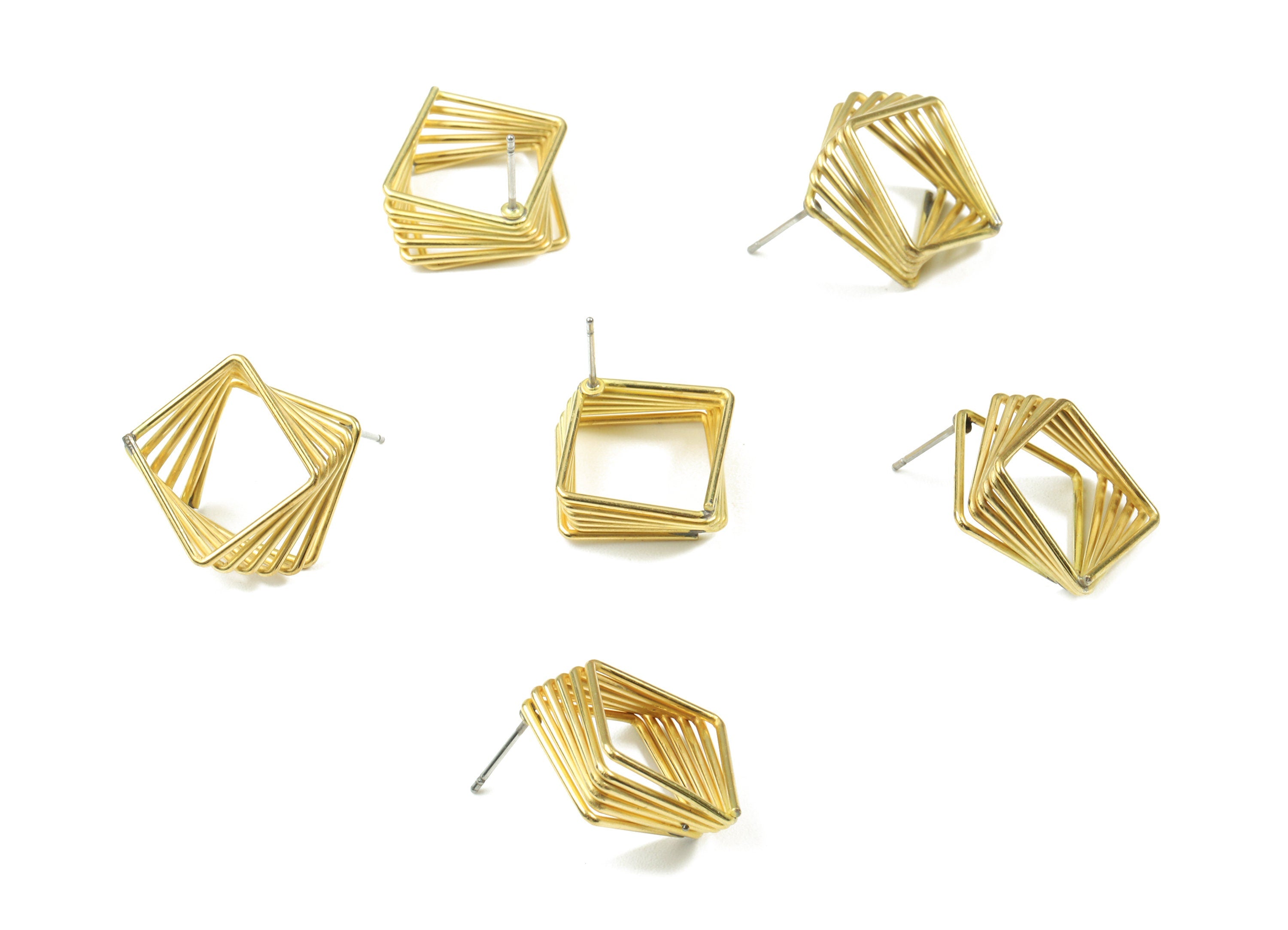 Brass Square Earring Stud - Raw Brass Multi Squares Earring Post - Steel Stud - Earring Post - Jewelry Supplies - 15.93x15.9x1.36mm - PP3076 - DOMEDBAZAAR
