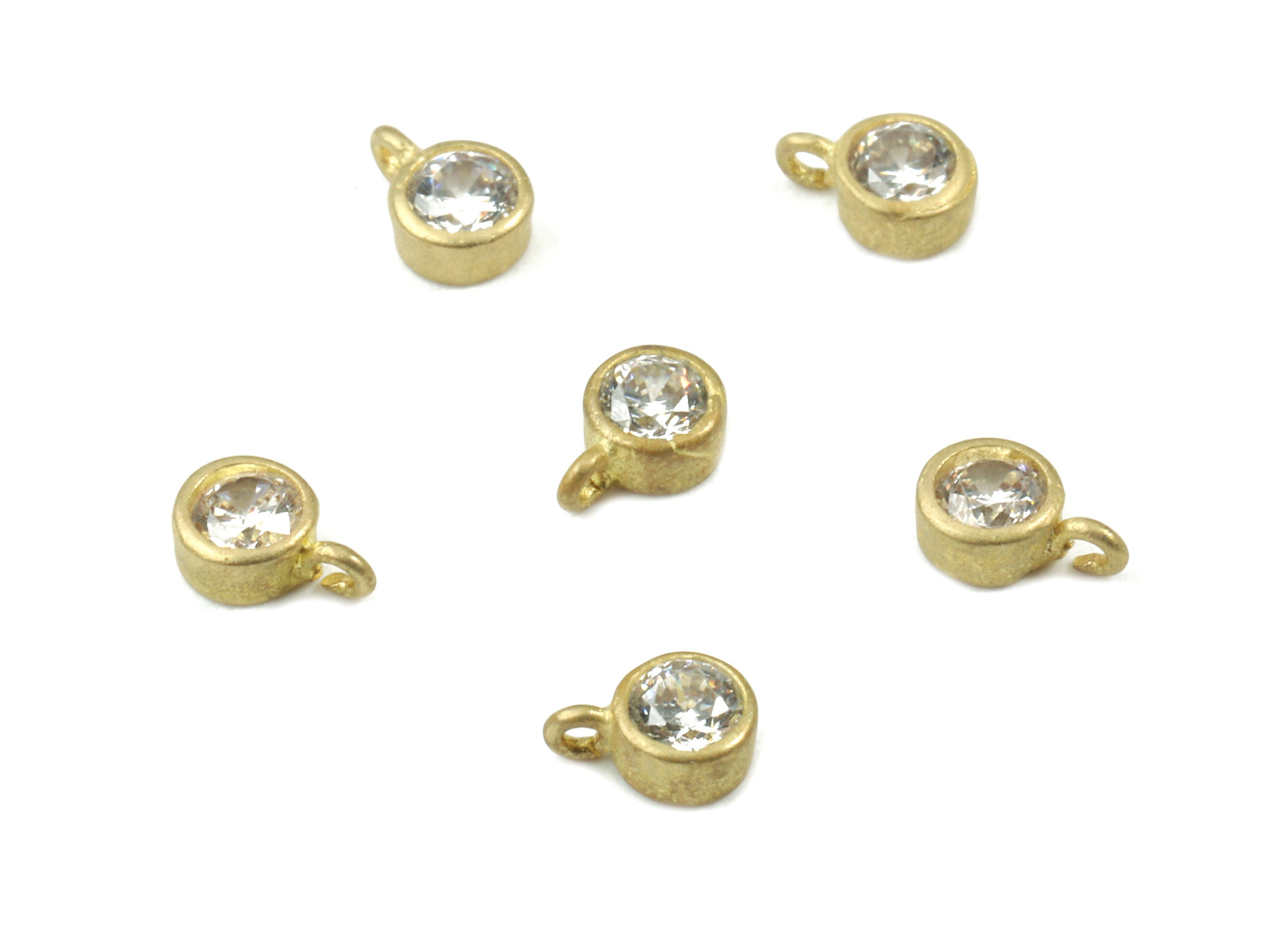Brass Mini Zircon Earring Charms - Raw Brass Round Bracelet Charm - Earring Findings - Jewellery Supplies - 5.22x3.37x2.17mm - PP3098 - DOMEDBAZAAR