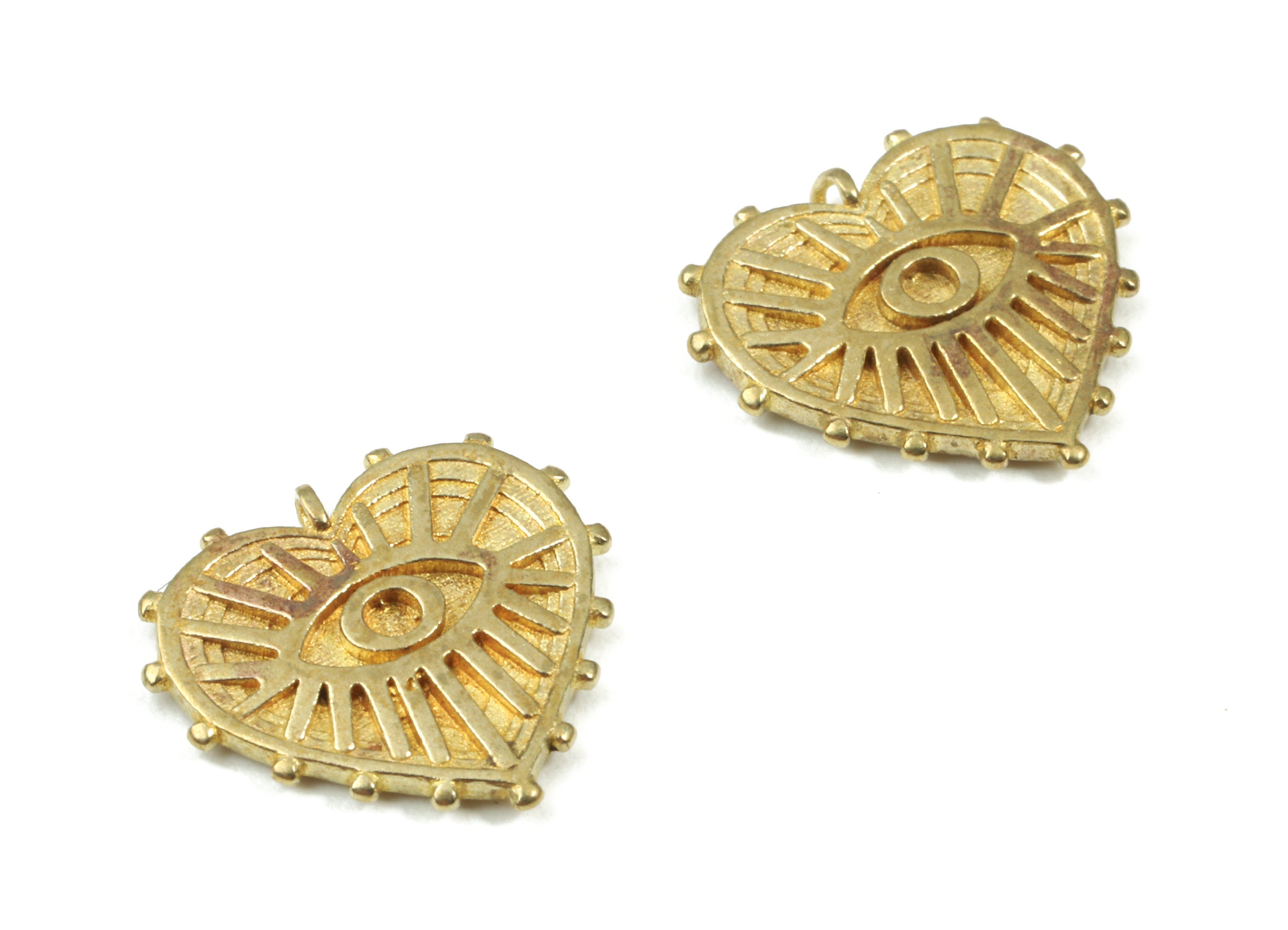 Evil Eye Heart Earring Charms - Raw Brass Heart Evil Eye Pendant - Earring Findings - Jewelry Supplies - 15.2x14.41x1.92mm - PP3087 - DOMEDBAZAAR