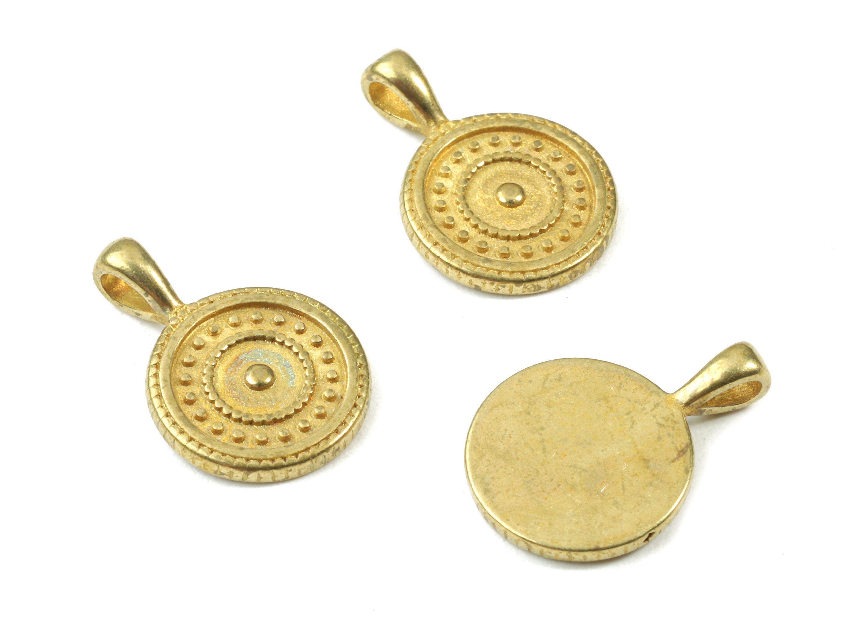 Brass Round Earring Charms - Raw Brass Round Pendant - Earring Findings - Jewelry Supplies - 17.98x12.33x1.63mm - PP3058 - DOMEDBAZAAR