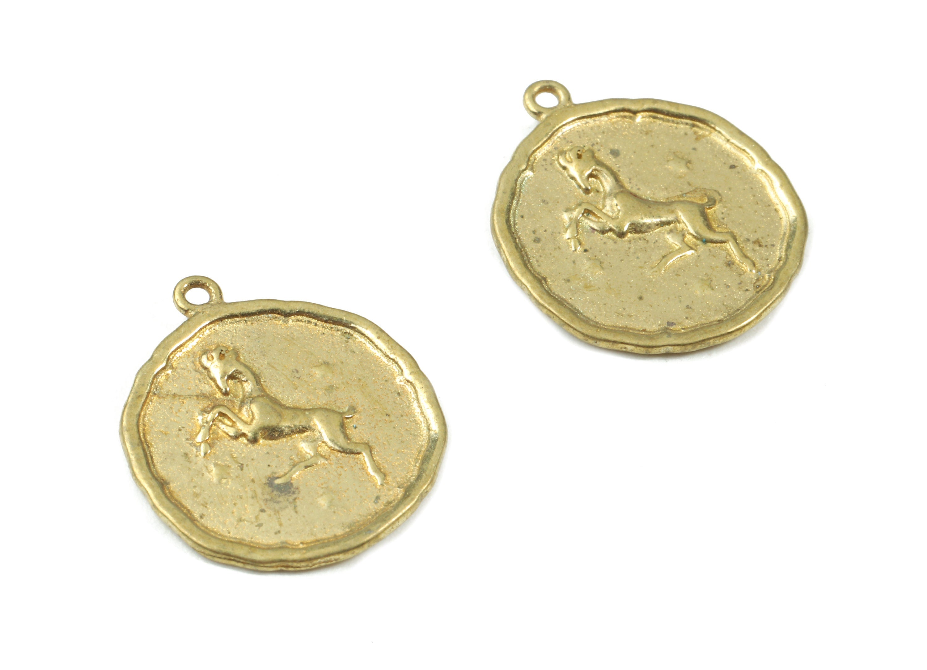 Brass Aries Earring Charms - Raw Brass Horoscopes Pendant - Earring Findings - Jewelry Supplies - 19.52x16.92x1.47mm - PP3070 - DOMEDBAZAAR