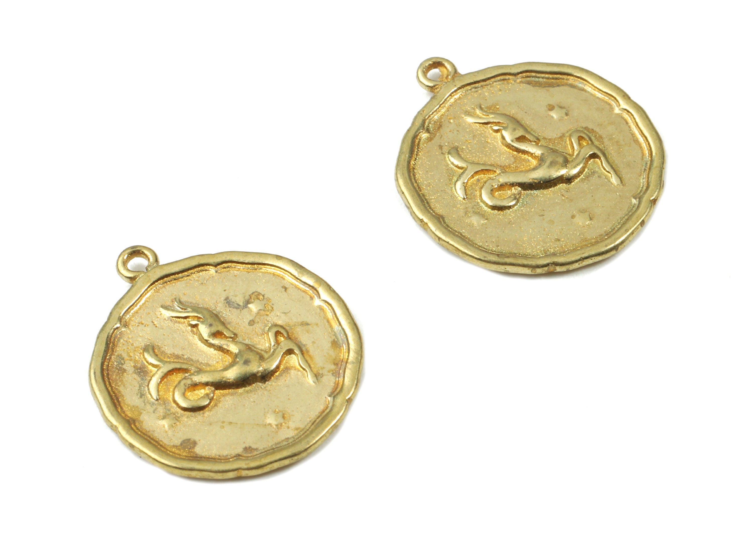 Brass Capricorn Earring Charms - Raw Brass Horoscopes Pendant - Earring Findings - Jewelry Supplies - 19.52x16.92x1.61mm - PP3066 - DOMEDBAZAAR