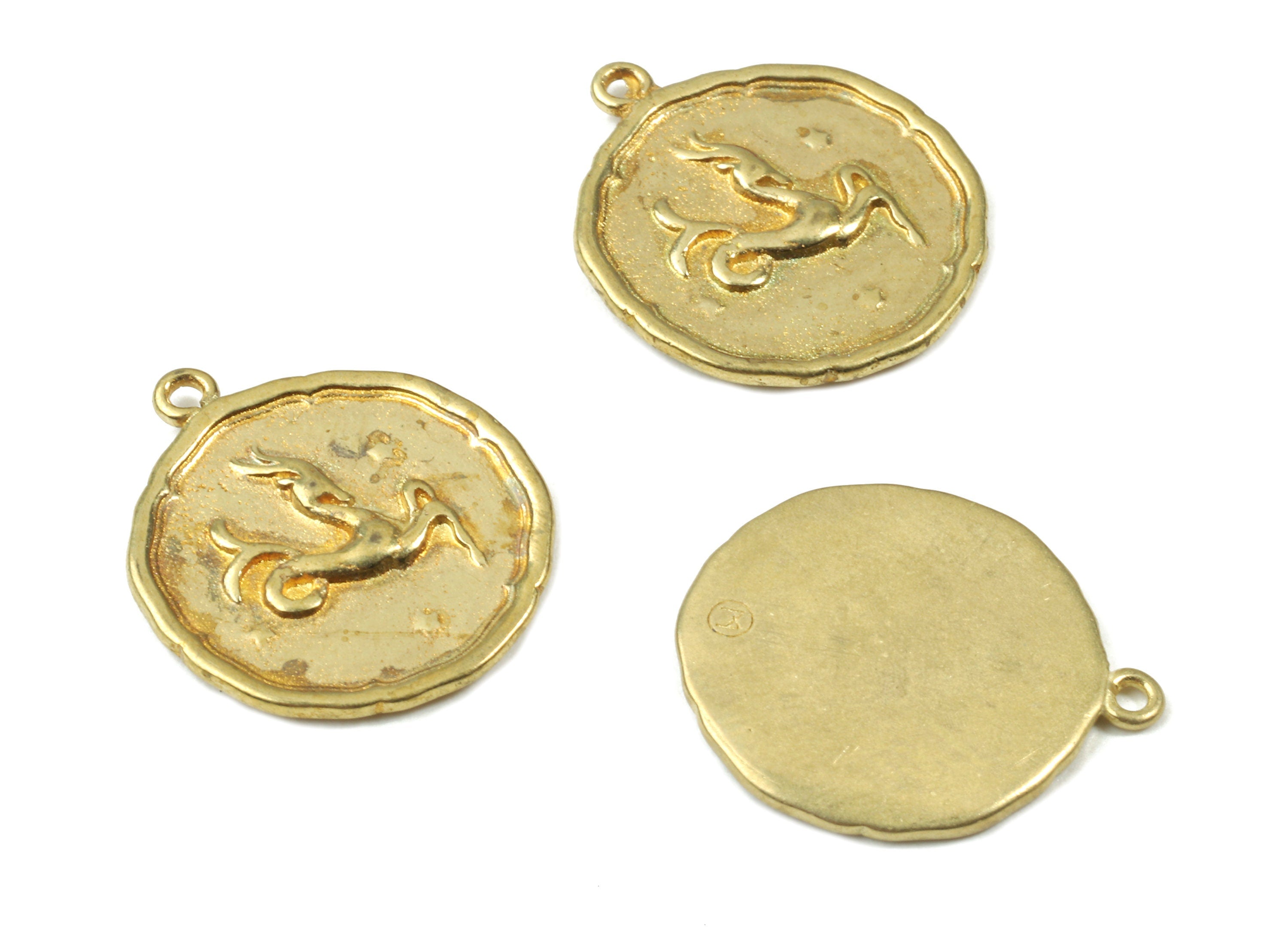 Brass Capricorn Earring Charms - Raw Brass Horoscopes Pendant - Earring Findings - Jewelry Supplies - 19.52x16.92x1.61mm - PP3066 - DOMEDBAZAAR