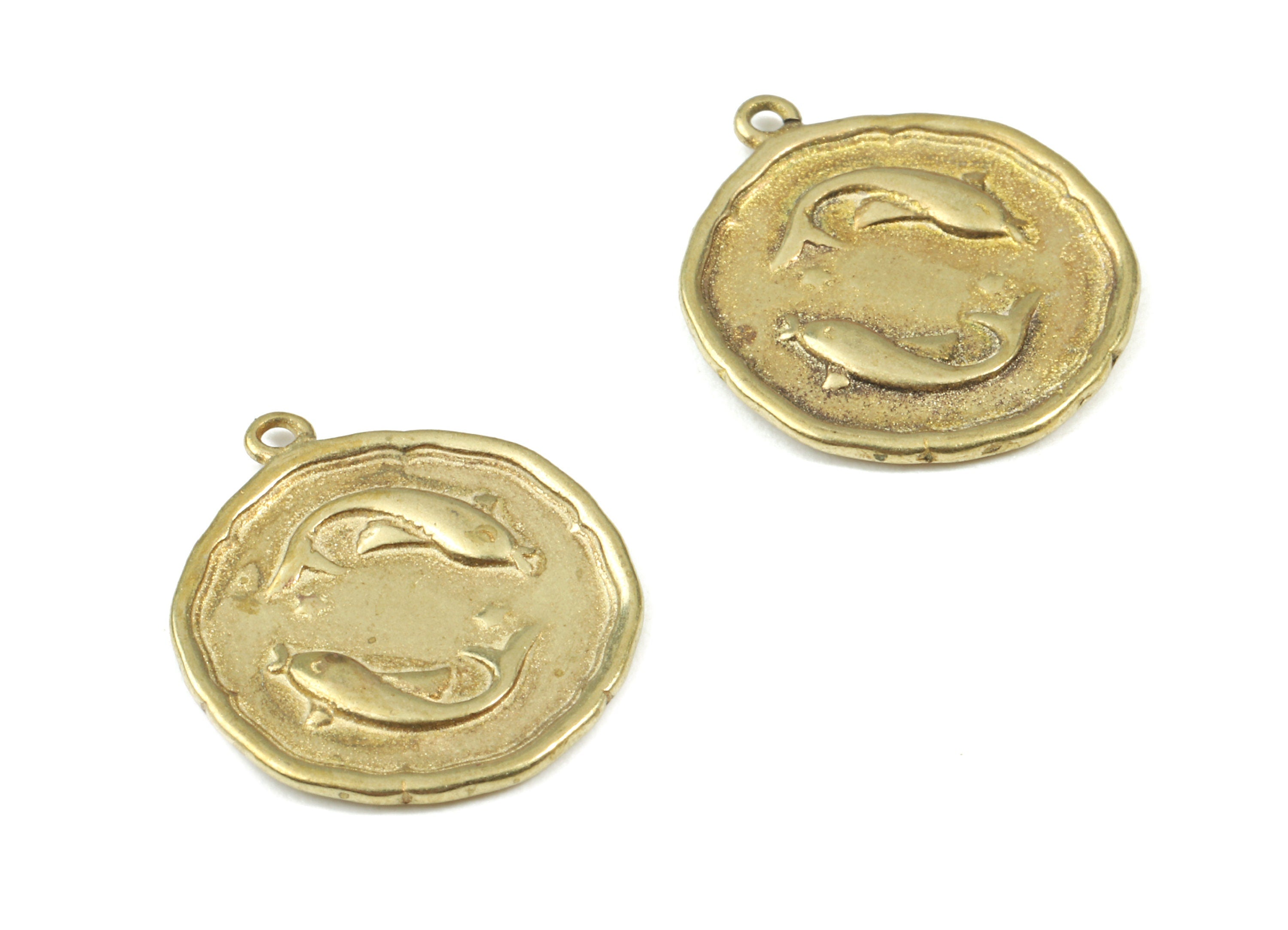 Brass Pisces Earring Charms - Raw Brass Horoscopes Pendant - Earring Findings - Jewelry Supplies - 19.52x16.92x1.17mm - PP3072 - DOMEDBAZAAR