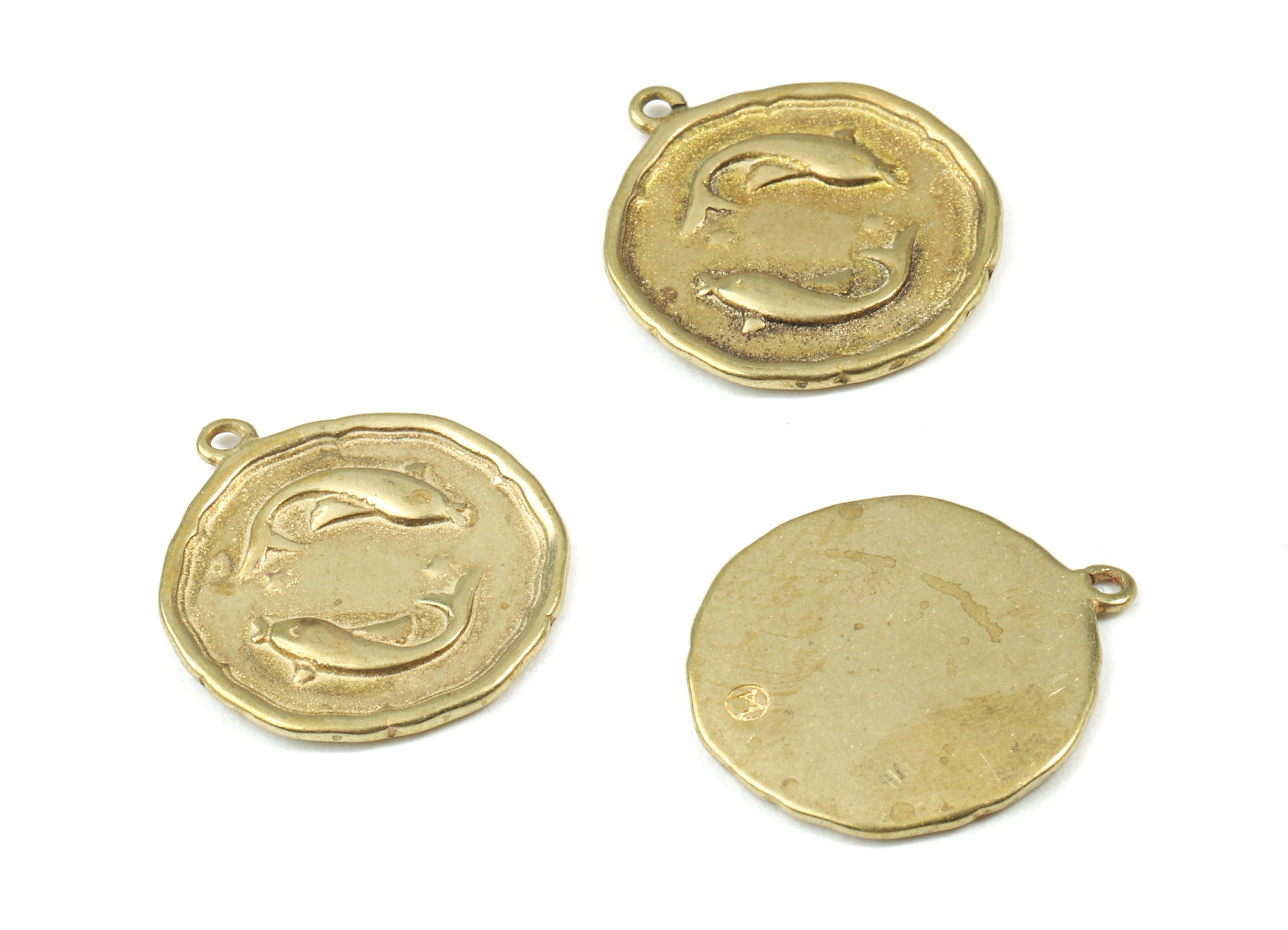 Brass Pisces Earring Charms - Raw Brass Horoscopes Pendant - Earring Findings - Jewelry Supplies - 19.52x16.92x1.17mm - PP3072 - DOMEDBAZAAR