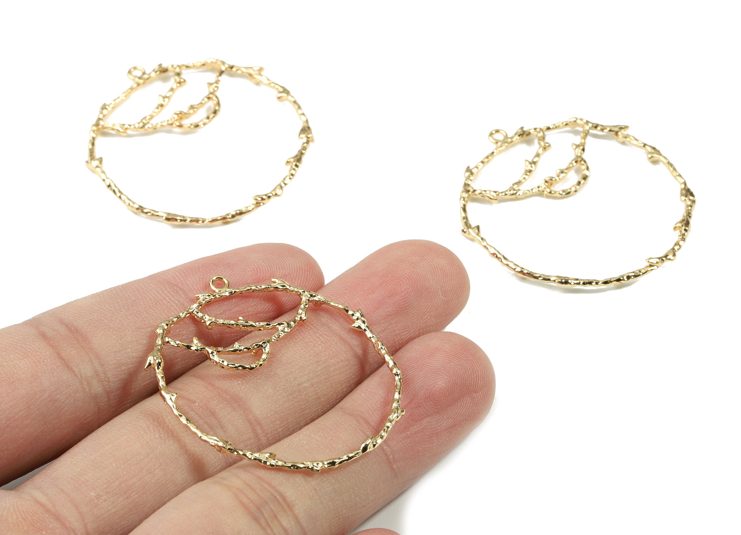 Brass Branch Earring Charms - Gold Round Branch Pendant - 18K Real Gold Plated Brass - Jewelry Supplies - 38.88x36.77x2.03mm - RGP2531 - DOMEDBAZAAR
