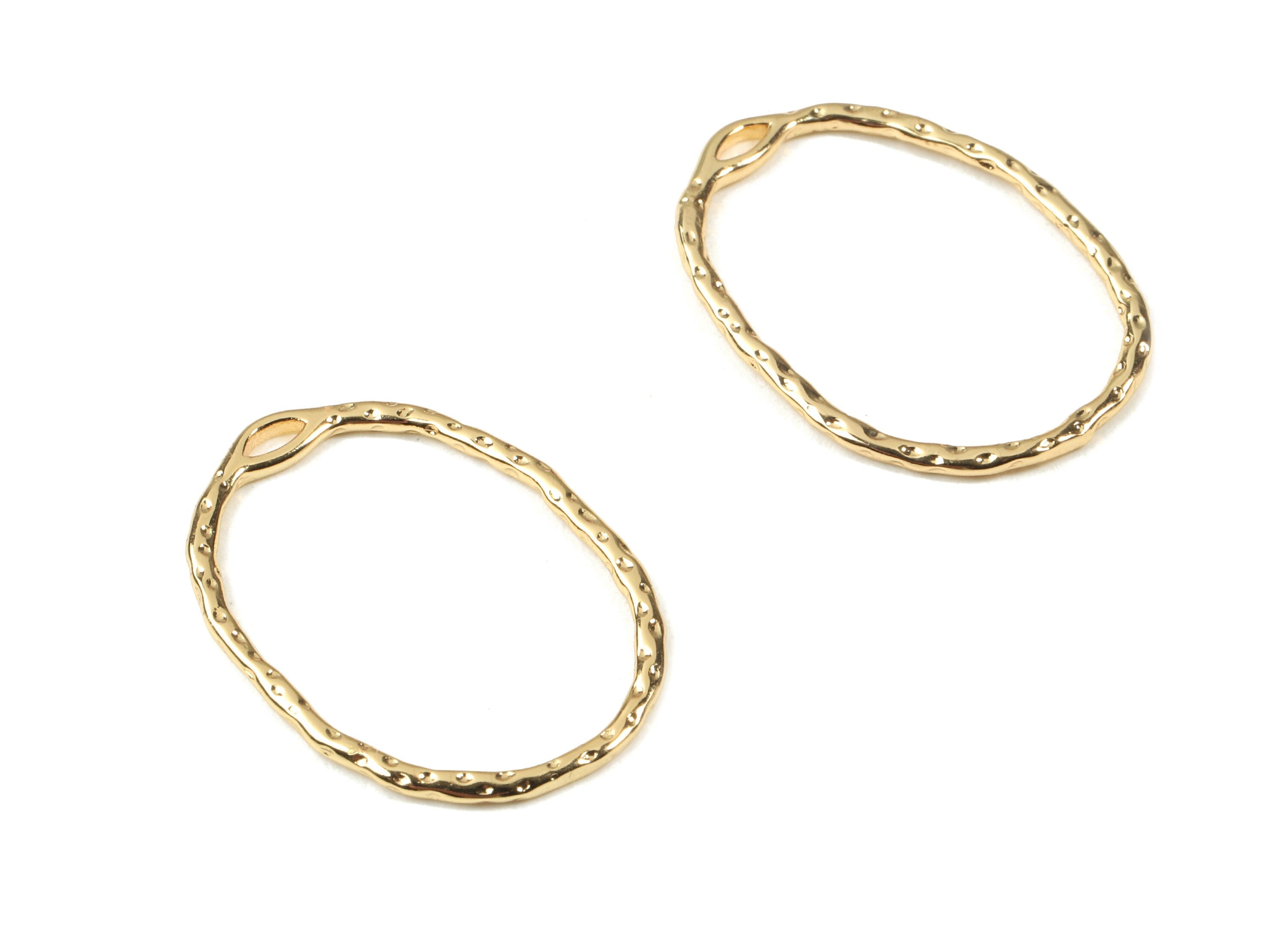Brass Oval Earring Charms - Gold Oval Pendant - 18K Real Gold Plated Brass - Jewelry Supplies - 26.83x19.82x1.3mm - RGP2547 - DOMEDBAZAAR
