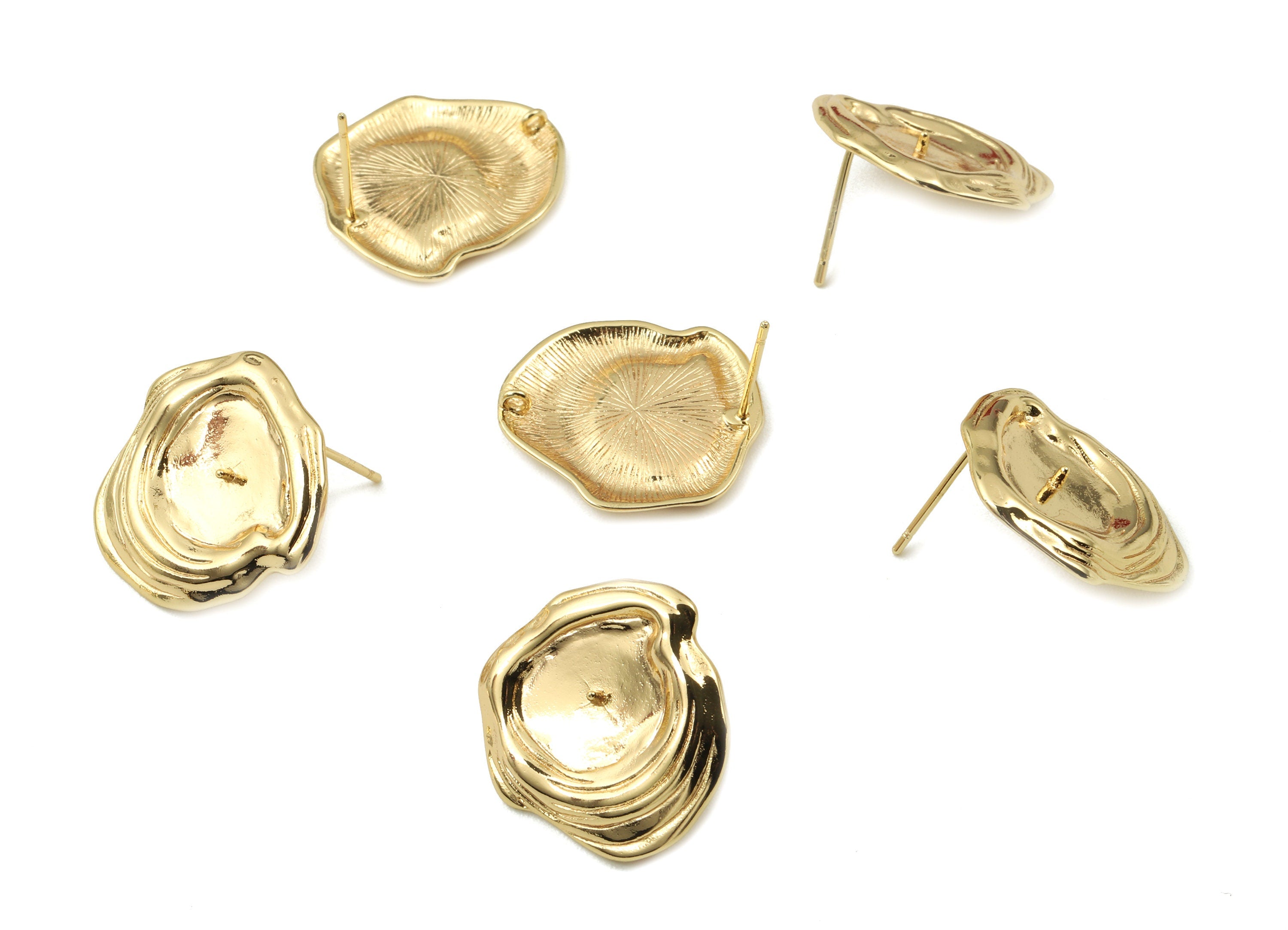 Brass D Earring Stud - Gold D Earring Post For Pearl - 18K Real Gold Plated Brass - Surgical Stud - 20.85x19.55x1.88mm - RGP2562 - DOMEDBAZAAR