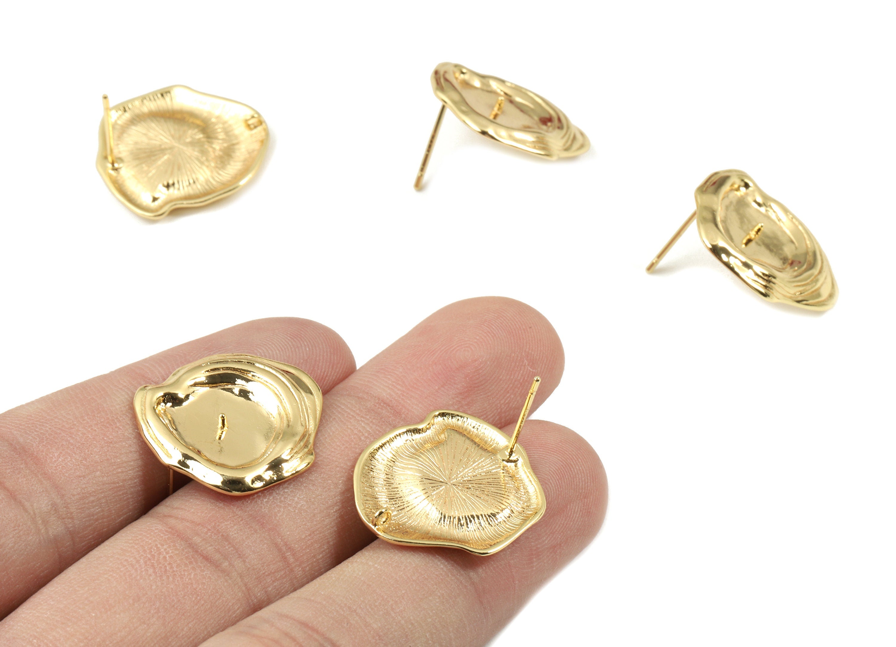 Brass D Earring Stud - Gold D Earring Post For Pearl - 18K Real Gold Plated Brass - Surgical Stud - 20.85x19.55x1.88mm - RGP2562 - DOMEDBAZAAR