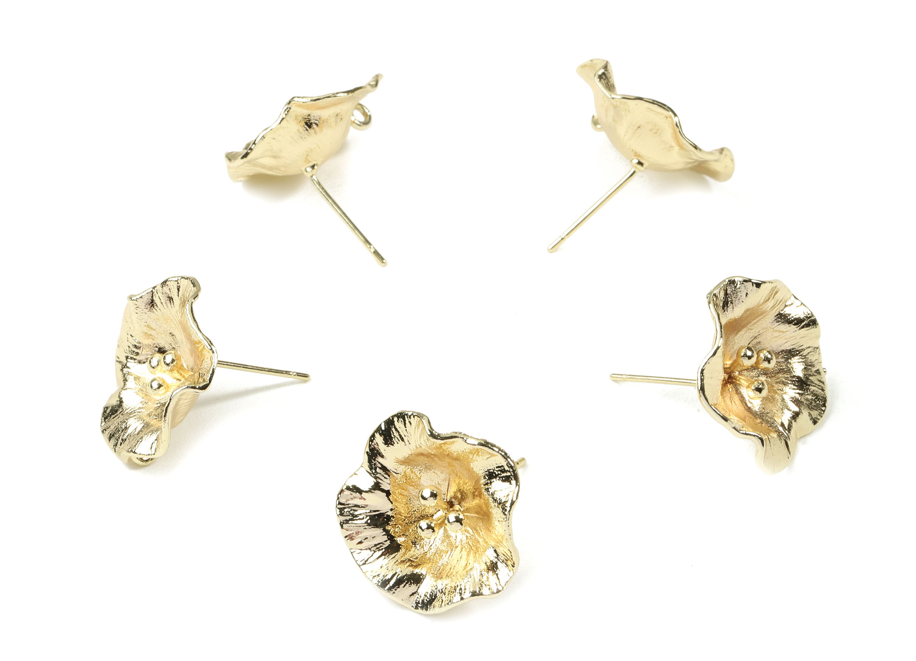Brass Water lily Earring Stud With Loop - Gold Flower Earring Post - 18K Real Gold Plated Brass - Surgical Stud - 17.88x17.9x1.1mm - RGP2536 - DOMEDBAZAAR