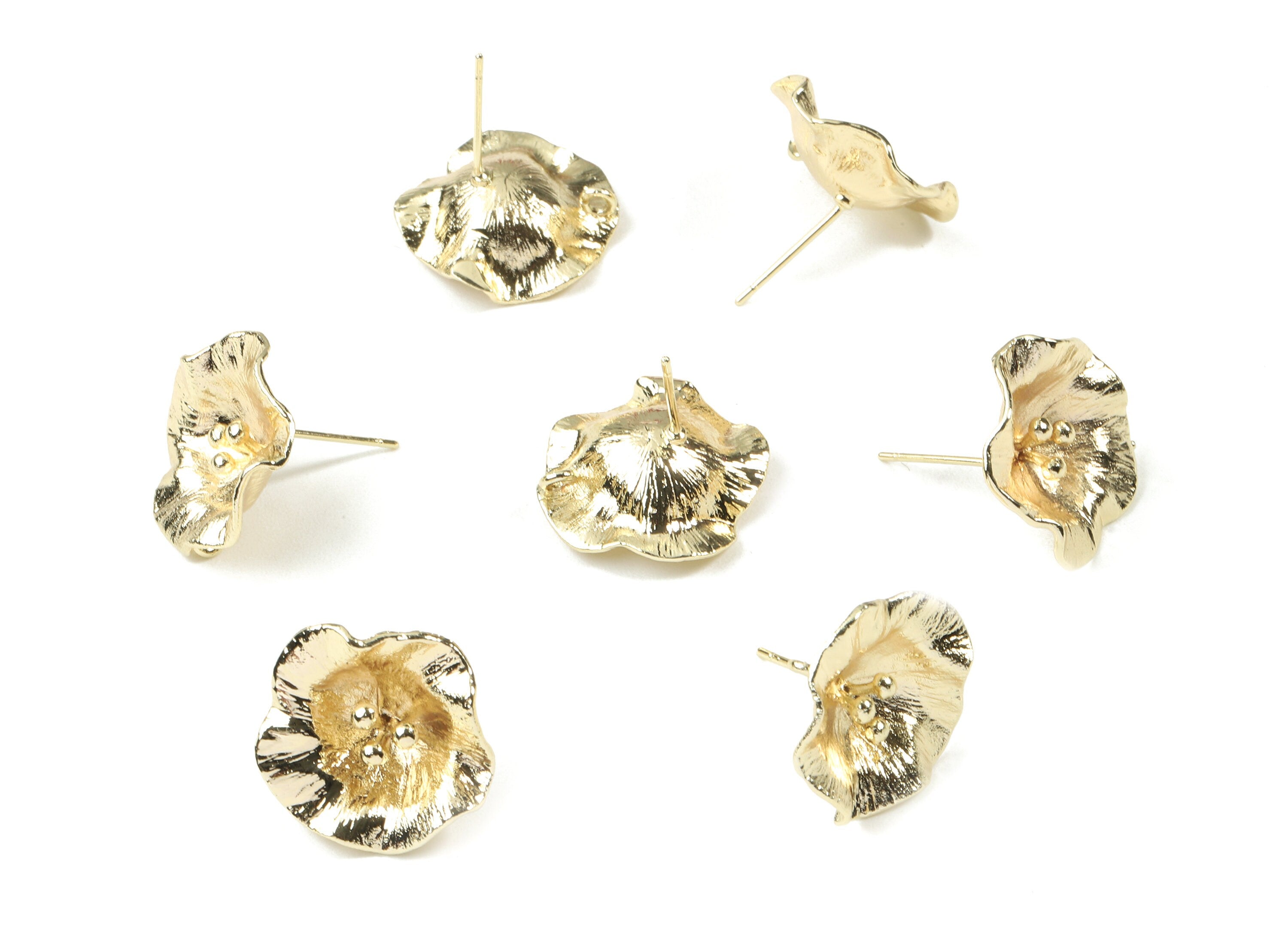 Brass Water lily Earring Stud With Loop - Gold Flower Earring Post - 18K Real Gold Plated Brass - Surgical Stud - 17.88x17.9x1.1mm - RGP2536 - DOMEDBAZAAR