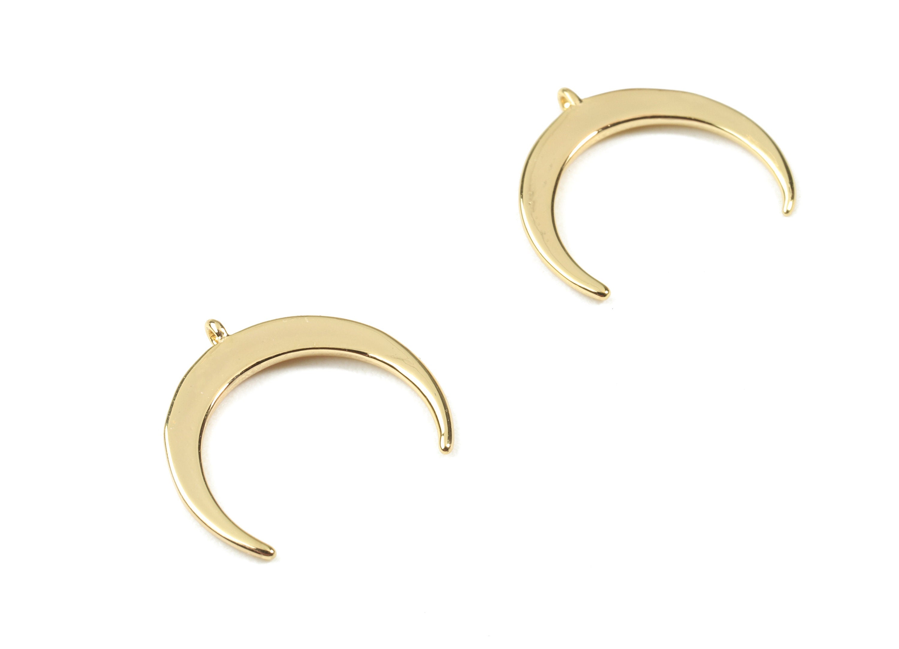 Brass Crescent Earring Charms - Gold Moon Pendant - 18K Real Gold Plated Brass - Jewelry Supplies - 14.13x3.97x1.29mm - RGP2571 - DOMEDBAZAAR