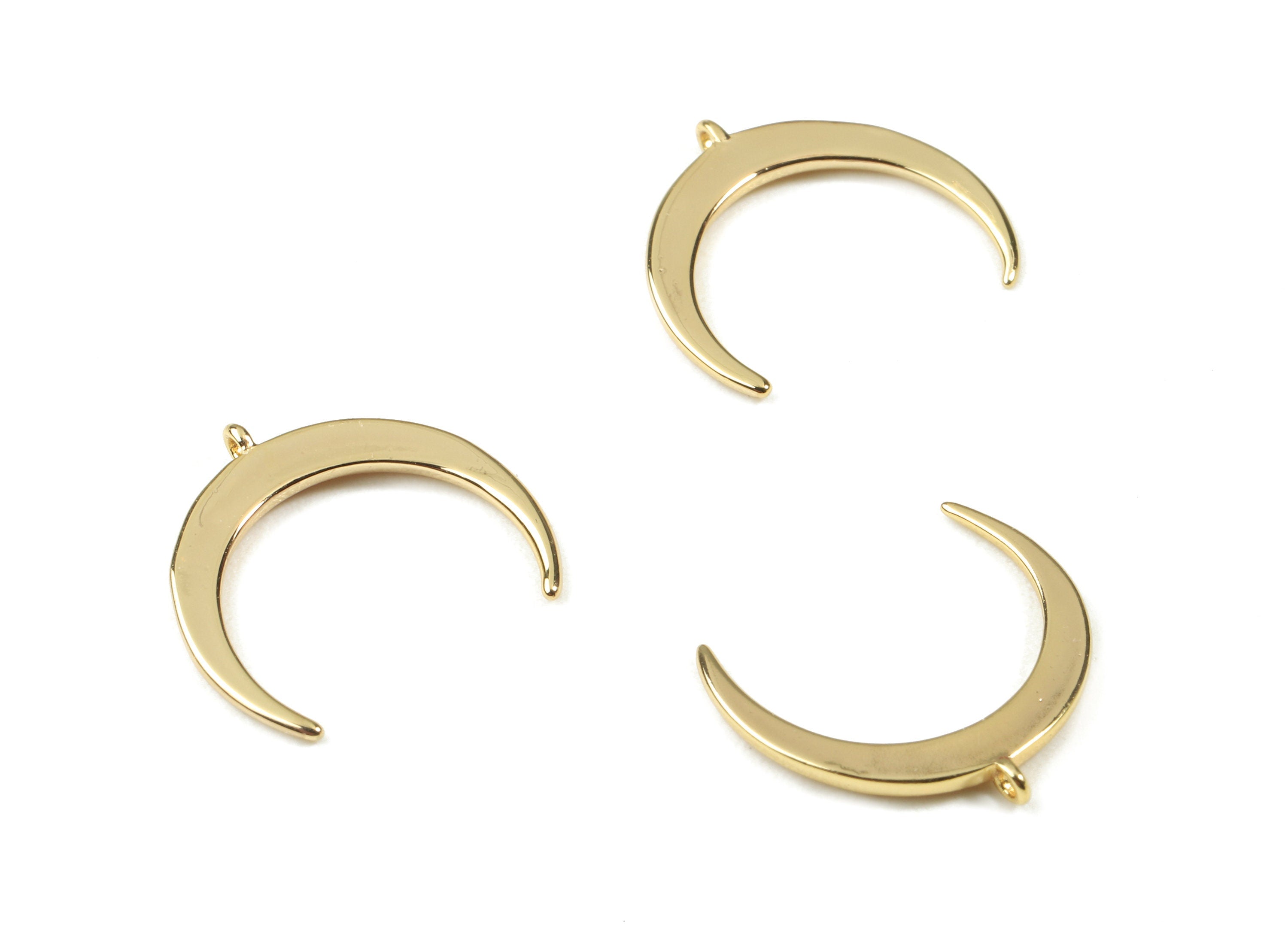 Brass Crescent Earring Charms - Gold Moon Pendant - 18K Real Gold Plated Brass - Jewelry Supplies - 14.13x3.97x1.29mm - RGP2571 - DOMEDBAZAAR