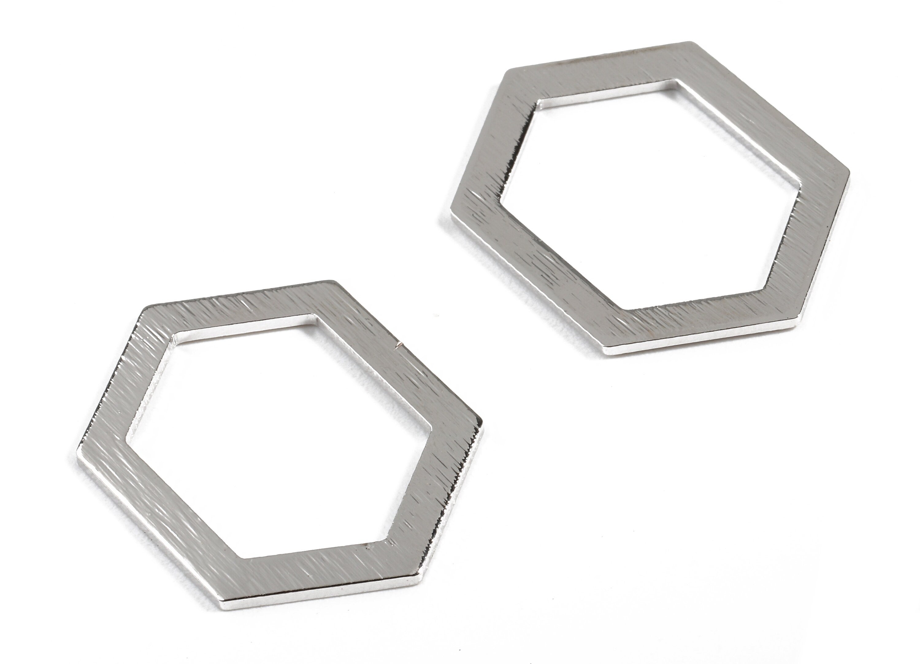 Brass Hexagon Charms - Brass Textured Hexagon Pendant - 18K Real White Gold Plated Brass - Necklace Pendant - 26.72x19.3x1.15mm - RGP2268 - DOMEDBAZAAR
