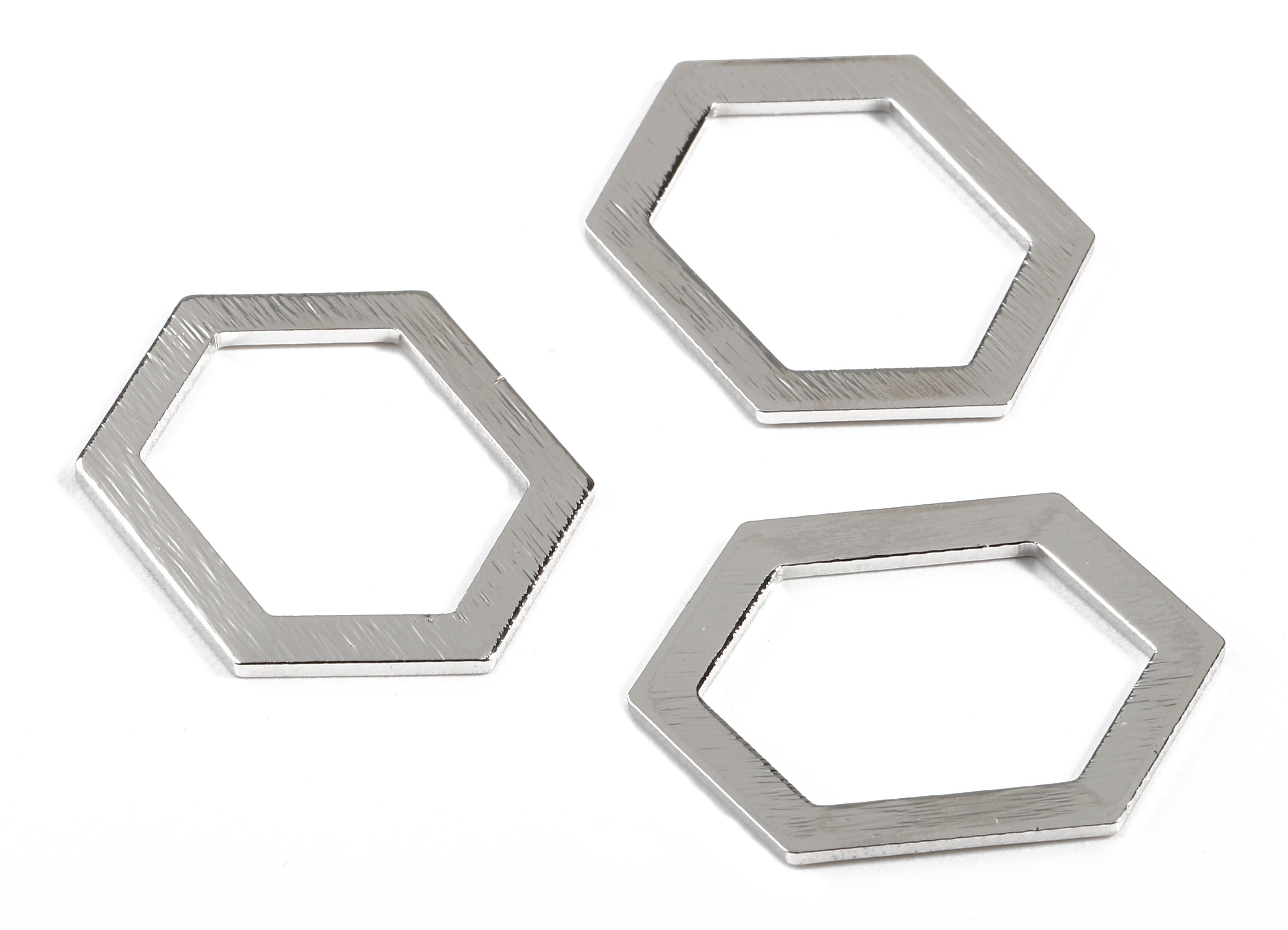 Brass Hexagon Charms - Brass Textured Hexagon Pendant - 18K Real White Gold Plated Brass - Necklace Pendant - 26.72x19.3x1.15mm - RGP2268 - DOMEDBAZAAR