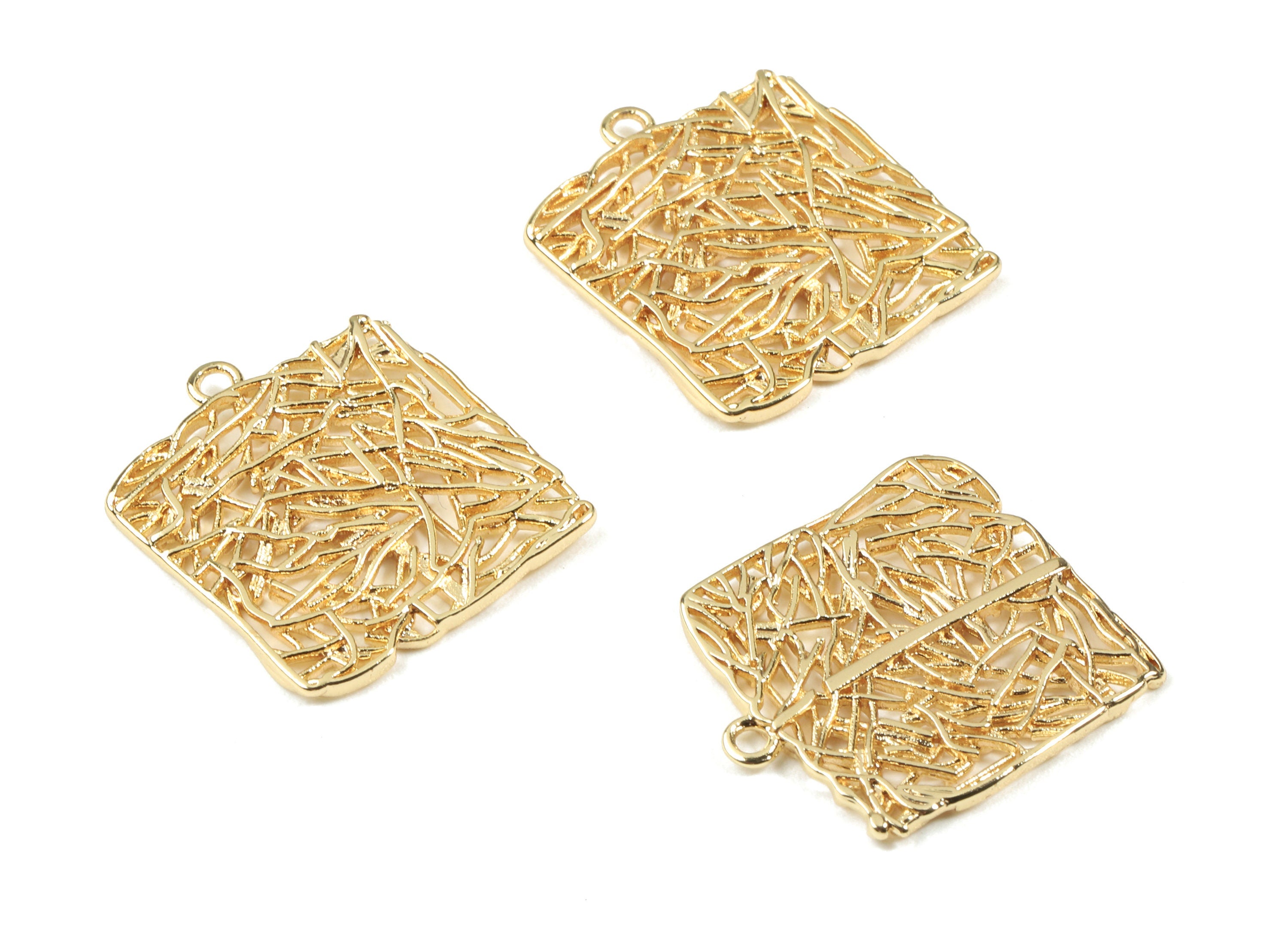 Brass Square Earring Charms - Gold Square Pendant - 18K Real Gold Plated Brass - Jewelry Supplies - 22.43x19.75x1.61mm - RGP2545 - DOMEDBAZAAR
