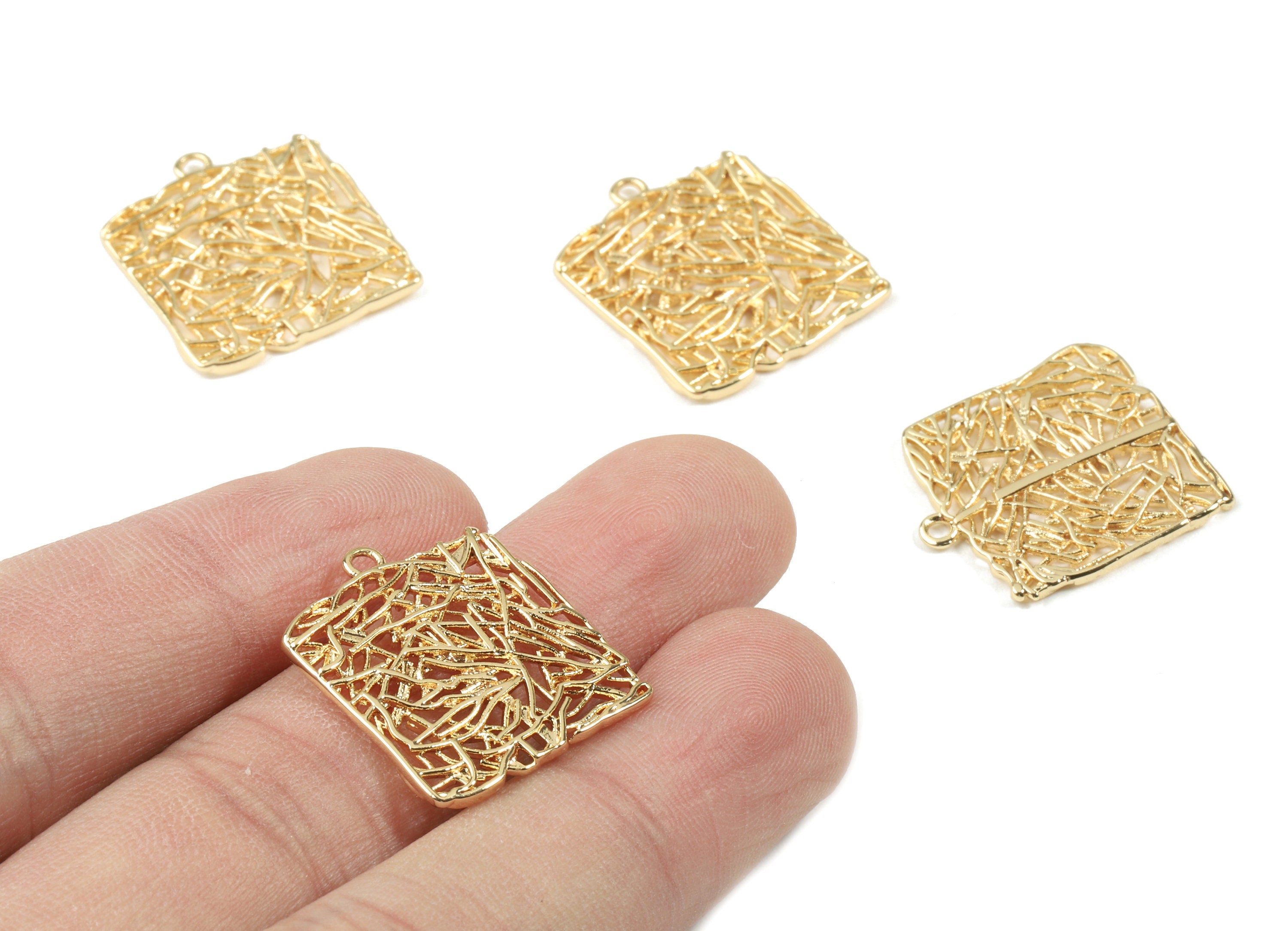 Brass Square Earring Charms - Gold Square Pendant - 18K Real Gold Plated Brass - Jewelry Supplies - 22.43x19.75x1.61mm - RGP2545 - DOMEDBAZAAR