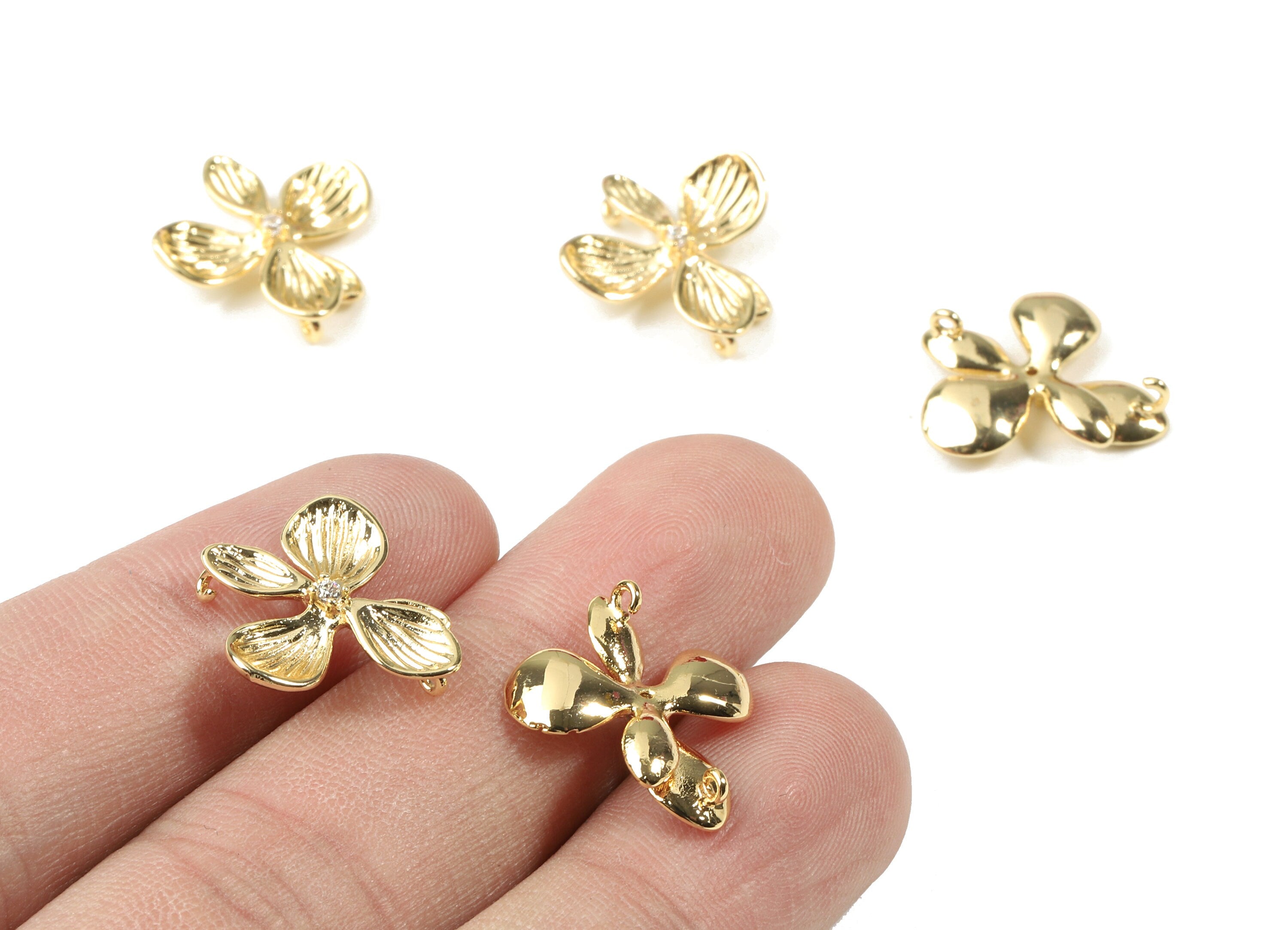 Brass Flower Connector With Zincon - Gold Flower Bracelet Connectors - 18K Real Gold Plated Brass - 18.48x15.3x1.09mm - RGP2540 - DOMEDBAZAAR