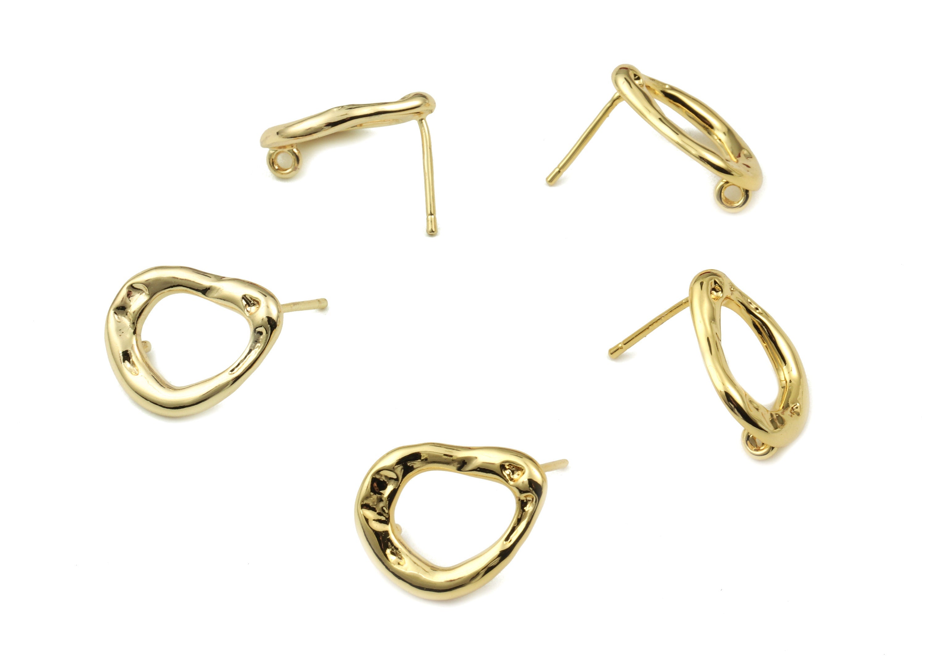 Brass Drop Earring Stud With Loop - Gold Drop Earring Post - 18K Real Gold Plated Brass - Surgical Stud - 16.9x13.38x1.68mm - RGP2538 - DOMEDBAZAAR