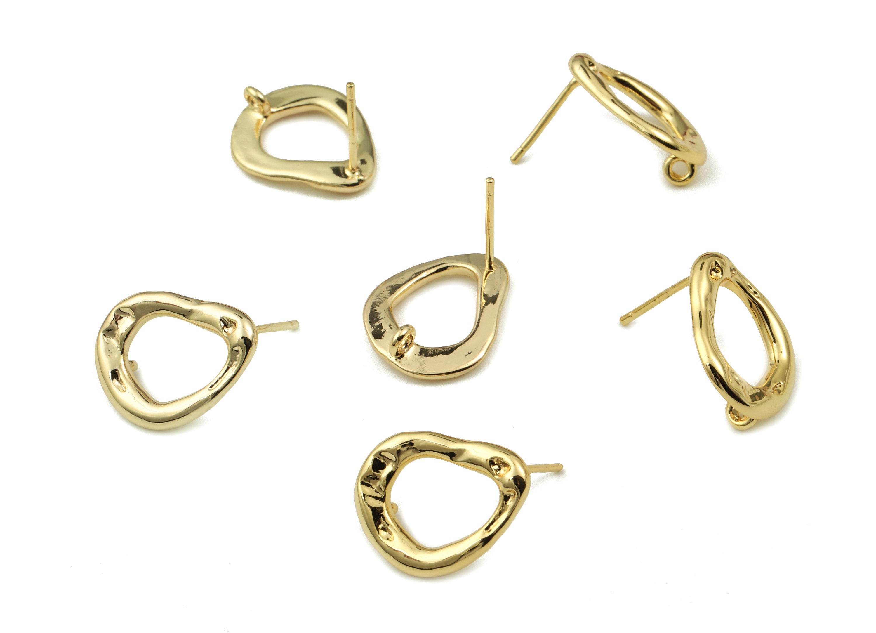 Brass Drop Earring Stud With Loop - Gold Drop Earring Post - 18K Real Gold Plated Brass - Surgical Stud - 16.9x13.38x1.68mm - RGP2538 - DOMEDBAZAAR