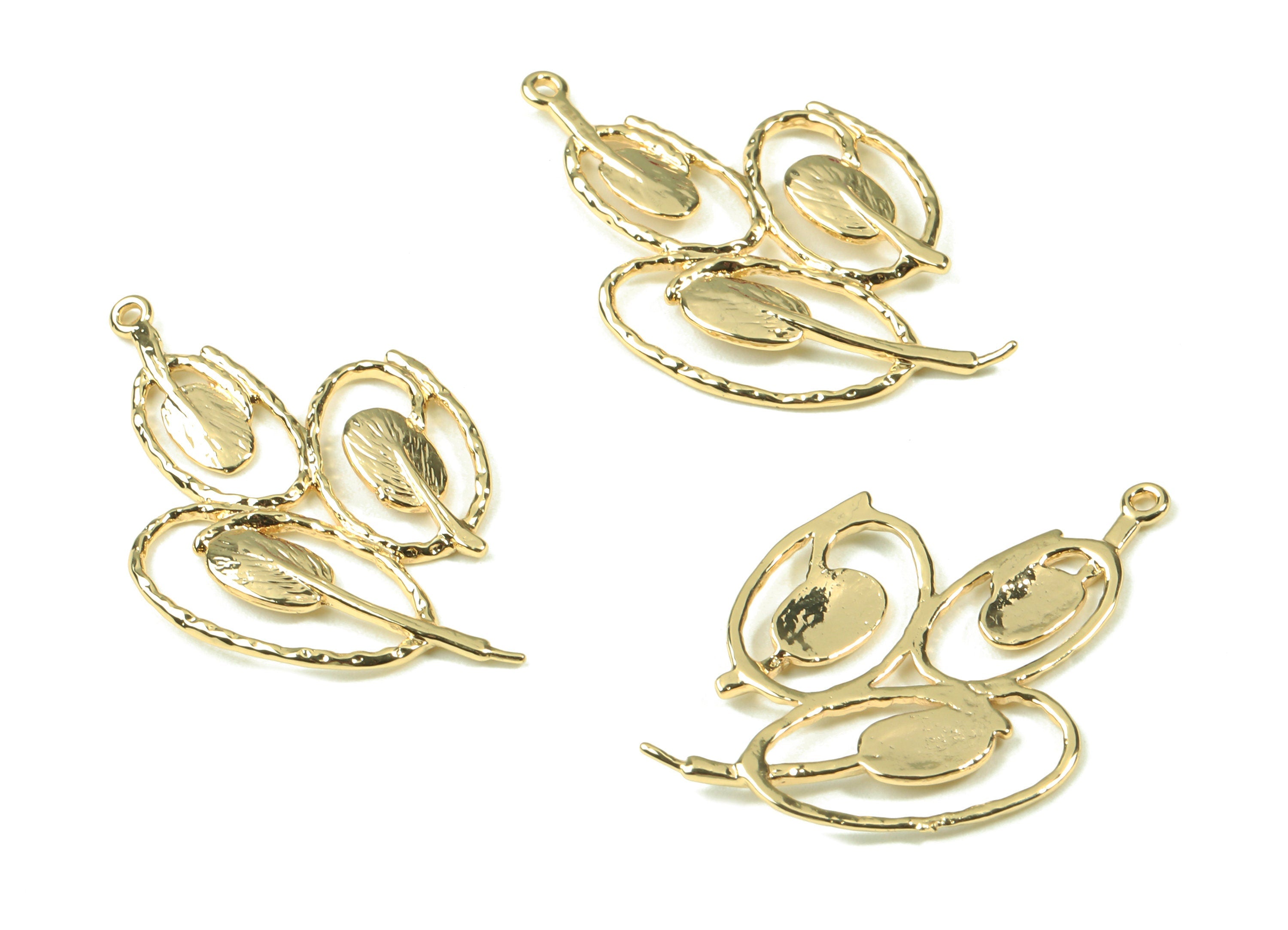 Brass Oval Leaf Earring Charms - Gold Leaf Pendant - 18K Real Gold Plated Brass - Jewelry Supplies - 39.14x25.48x1.86mm - RGP2534 - DOMEDBAZAAR
