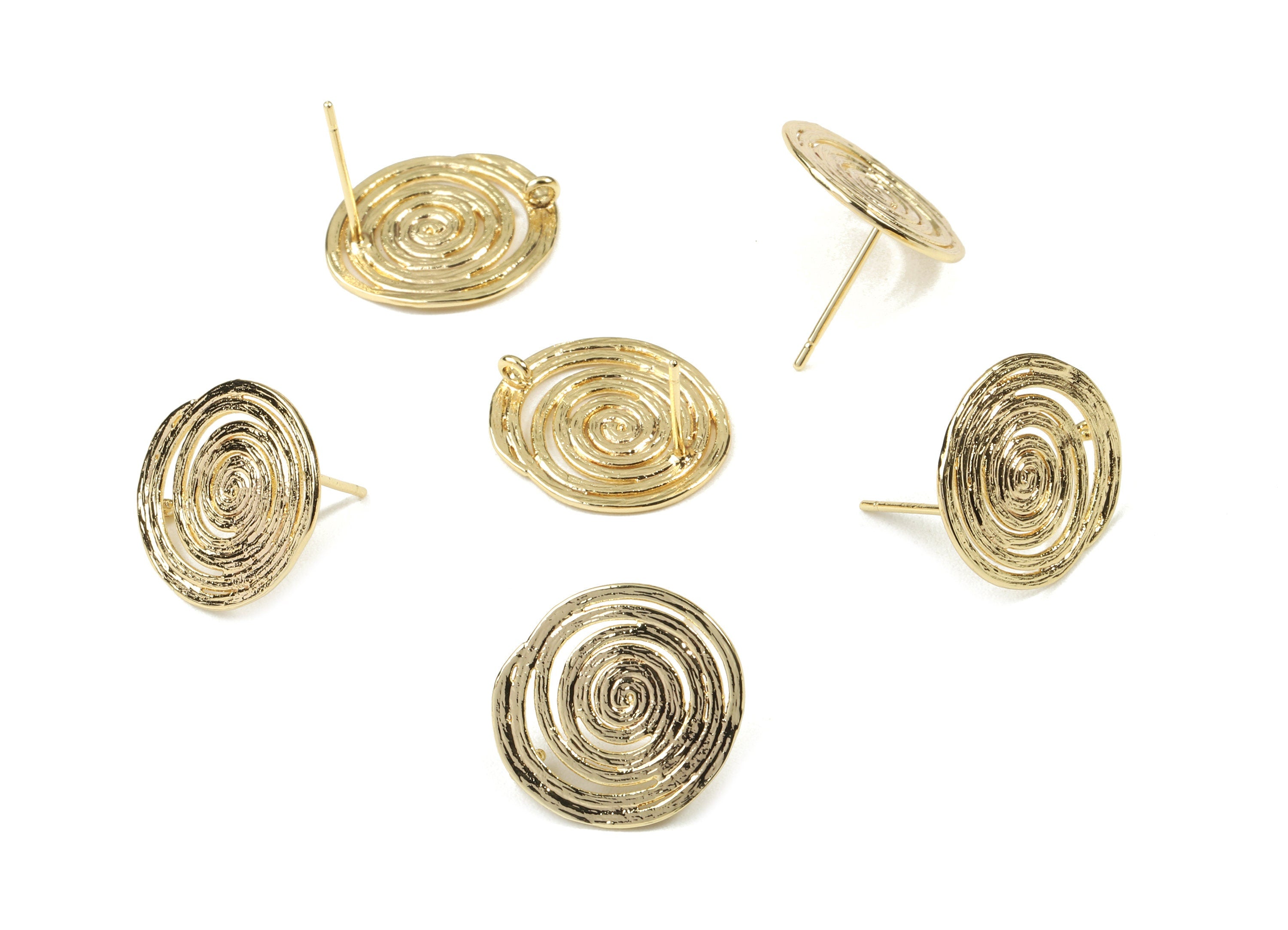 Brass Round Earring Stud With Loop - Gold Round Earring Post - 18K Real Gold Plated Brass - Surgical Stud - 17.25x15.43x0.81mm - RGP2568 - DOMEDBAZAAR