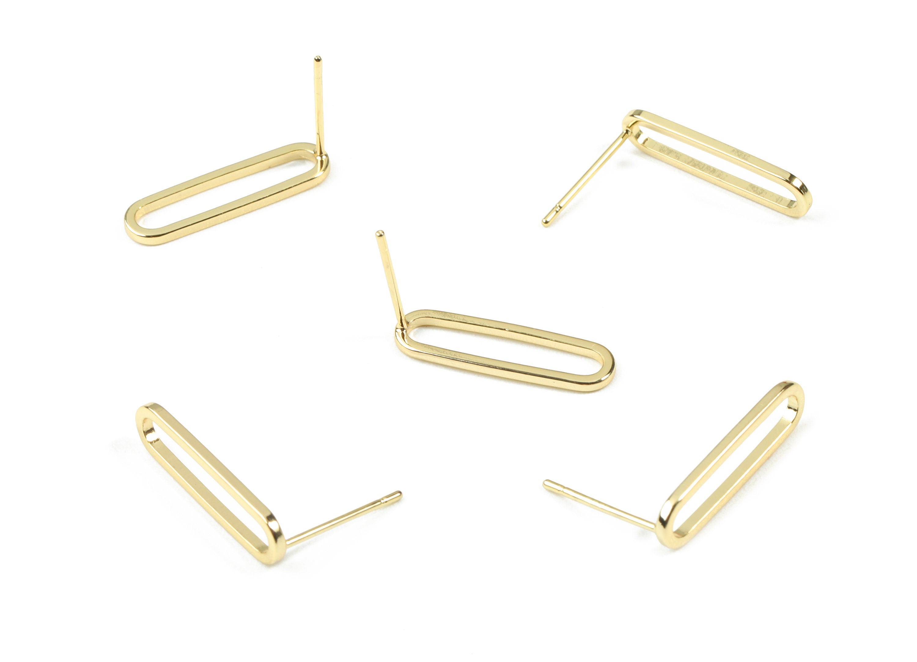 Brass Oval Earring Stud - Gold Oval Earring Post - 18K Real Gold Plated Brass - Surgical Stud - Jewelry Supplies - 19.1x5.19x1.1mm - RGP2530 - DOMEDBAZAAR