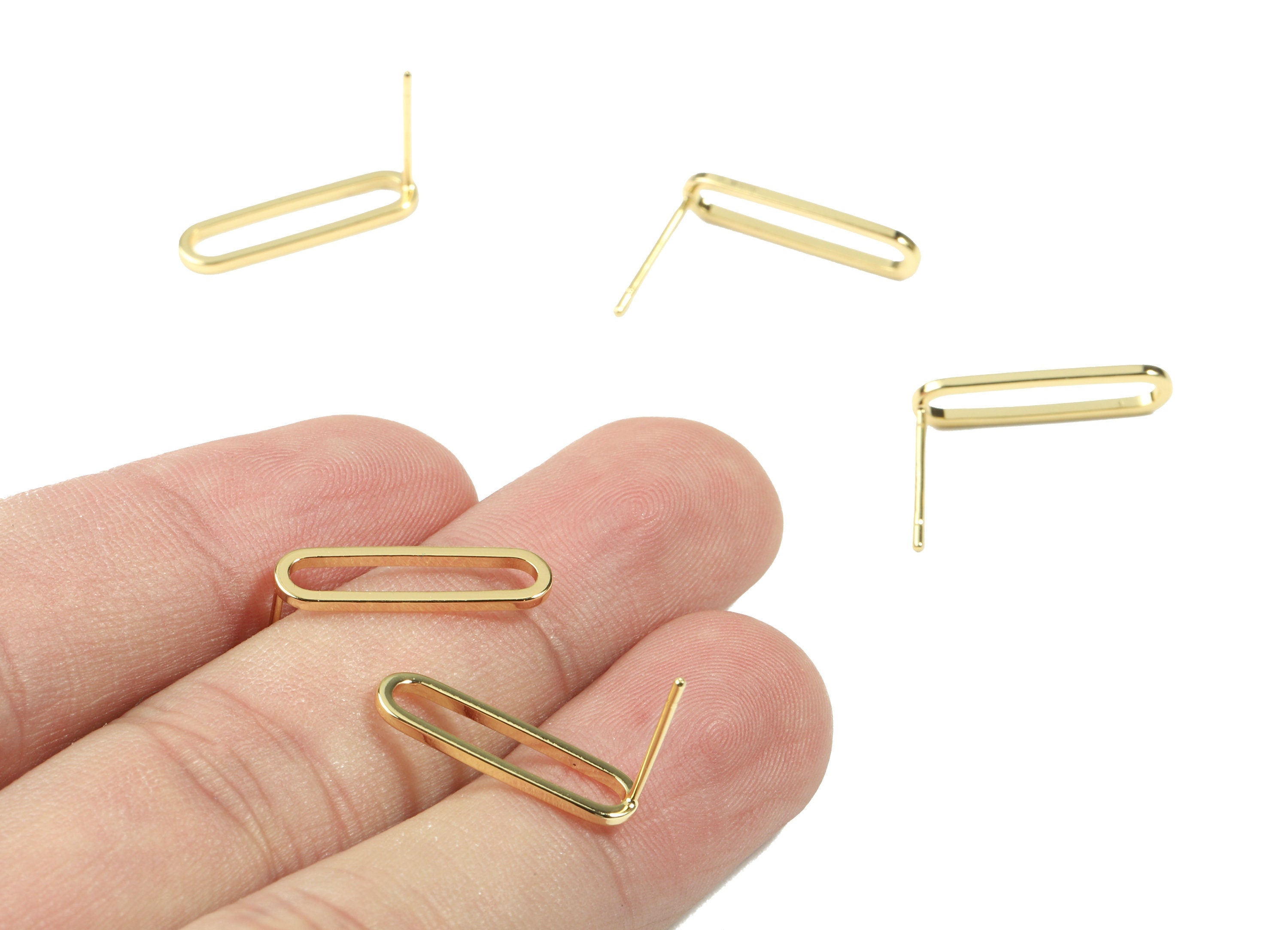 Brass Oval Earring Stud - Gold Oval Earring Post - 18K Real Gold Plated Brass - Surgical Stud - Jewelry Supplies - 19.1x5.19x1.1mm - RGP2530 - DOMEDBAZAAR