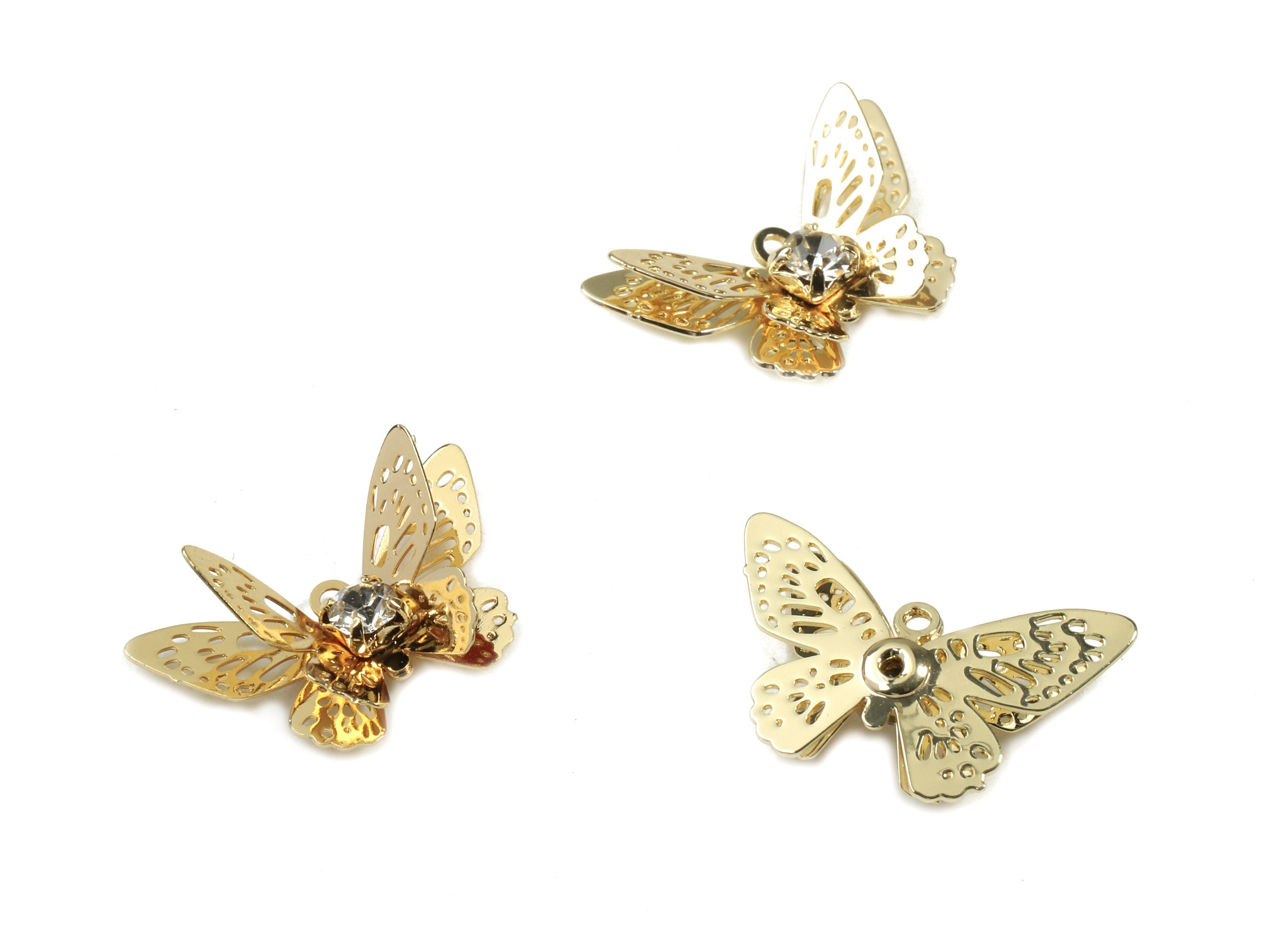 Brass Butterfly Earring Charms With Zincon - Gold Butterfly Pendant - 18K Real Gold Plated Brass - 20.04x12.33x4.07mm - RGP2570 - DOMEDBAZAAR