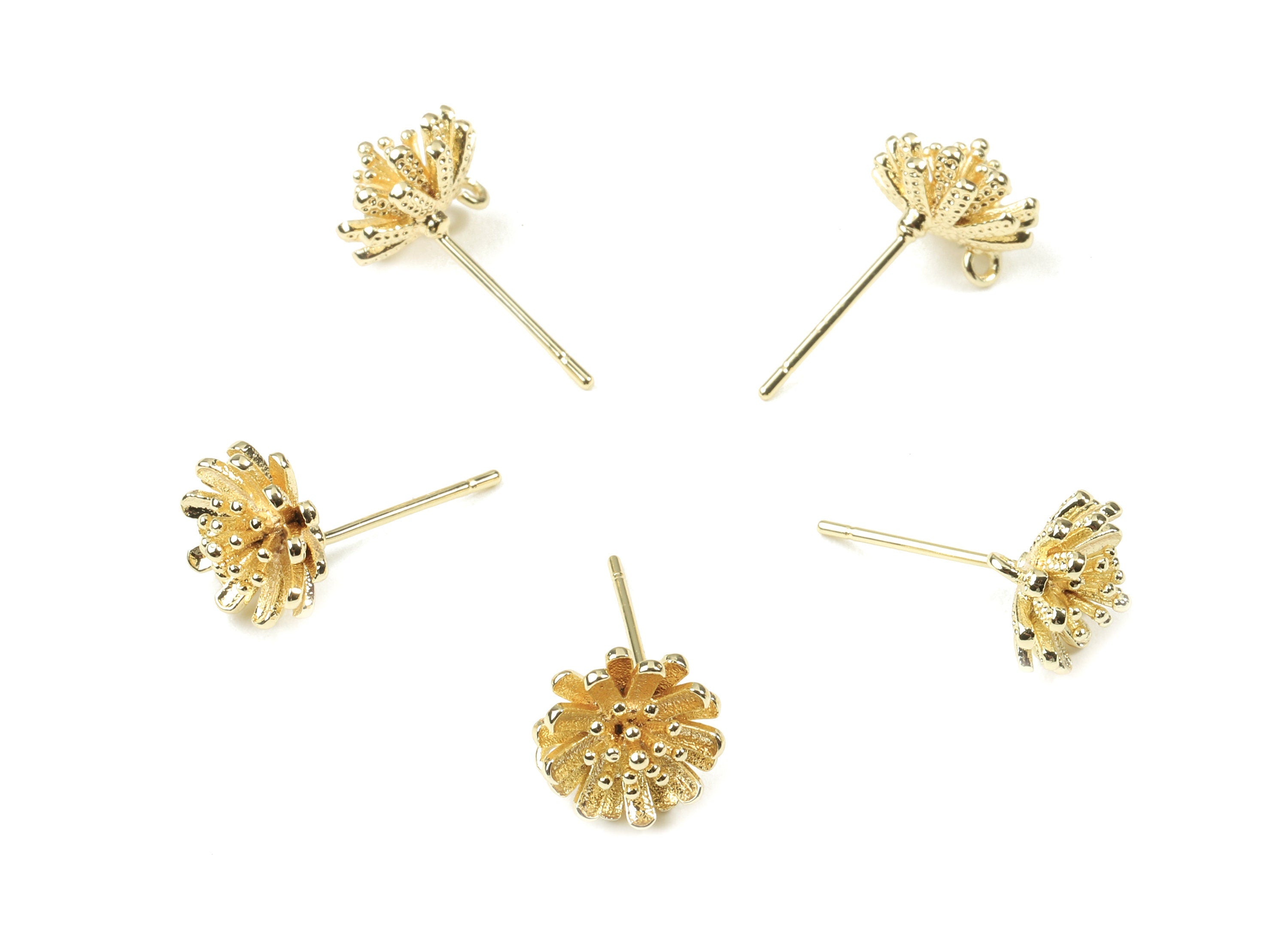 Brass Water Lily Earring Stud With Loop - Gold Flower Earring Post - 18K Real Gold Plated Brass - Surgical Stud - 9.95x9.95x0.86mm - RGP2546 - DOMEDBAZAAR