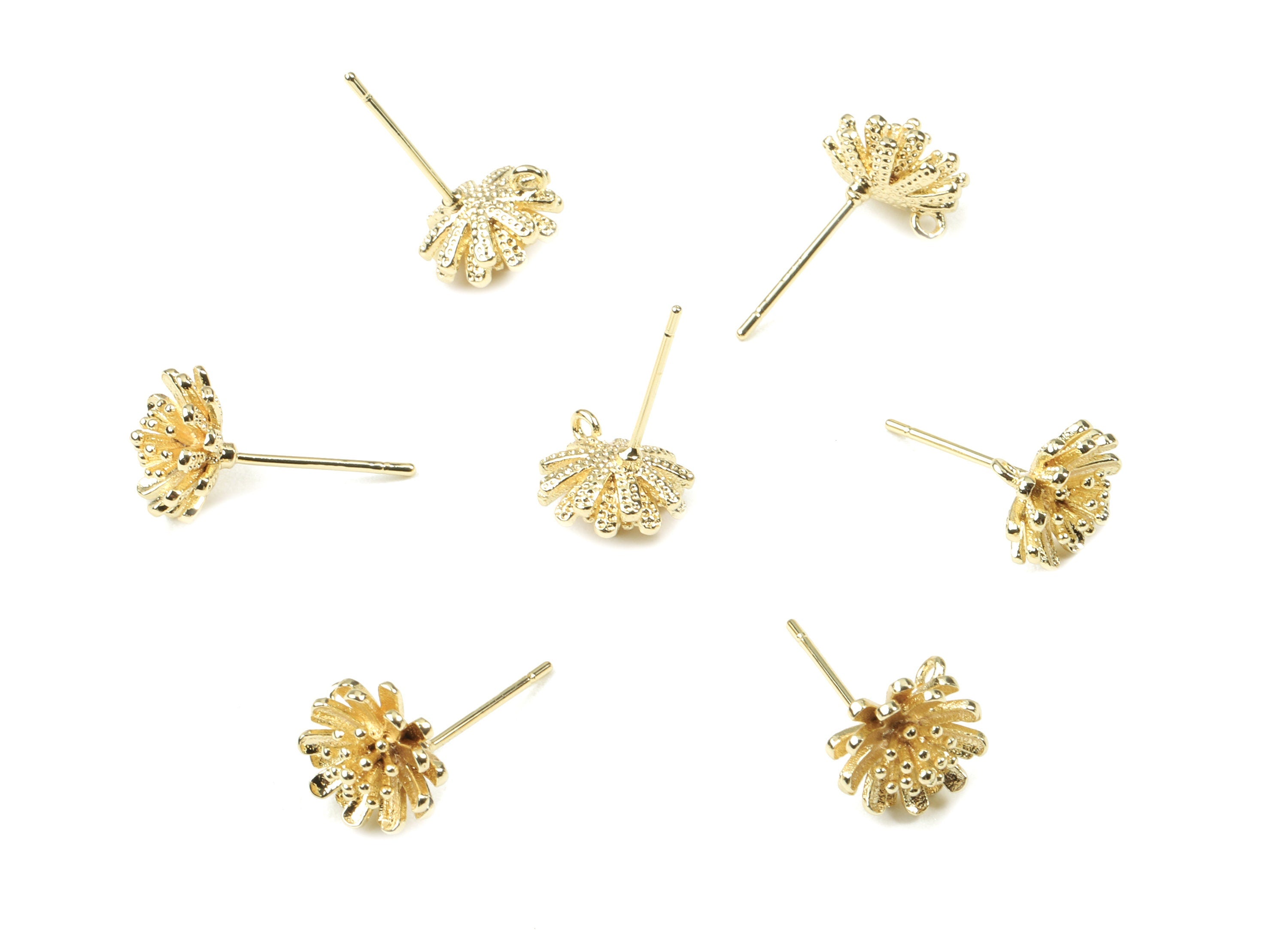 Brass Water Lily Earring Stud With Loop - Gold Flower Earring Post - 18K Real Gold Plated Brass - Surgical Stud - 9.95x9.95x0.86mm - RGP2546 - DOMEDBAZAAR
