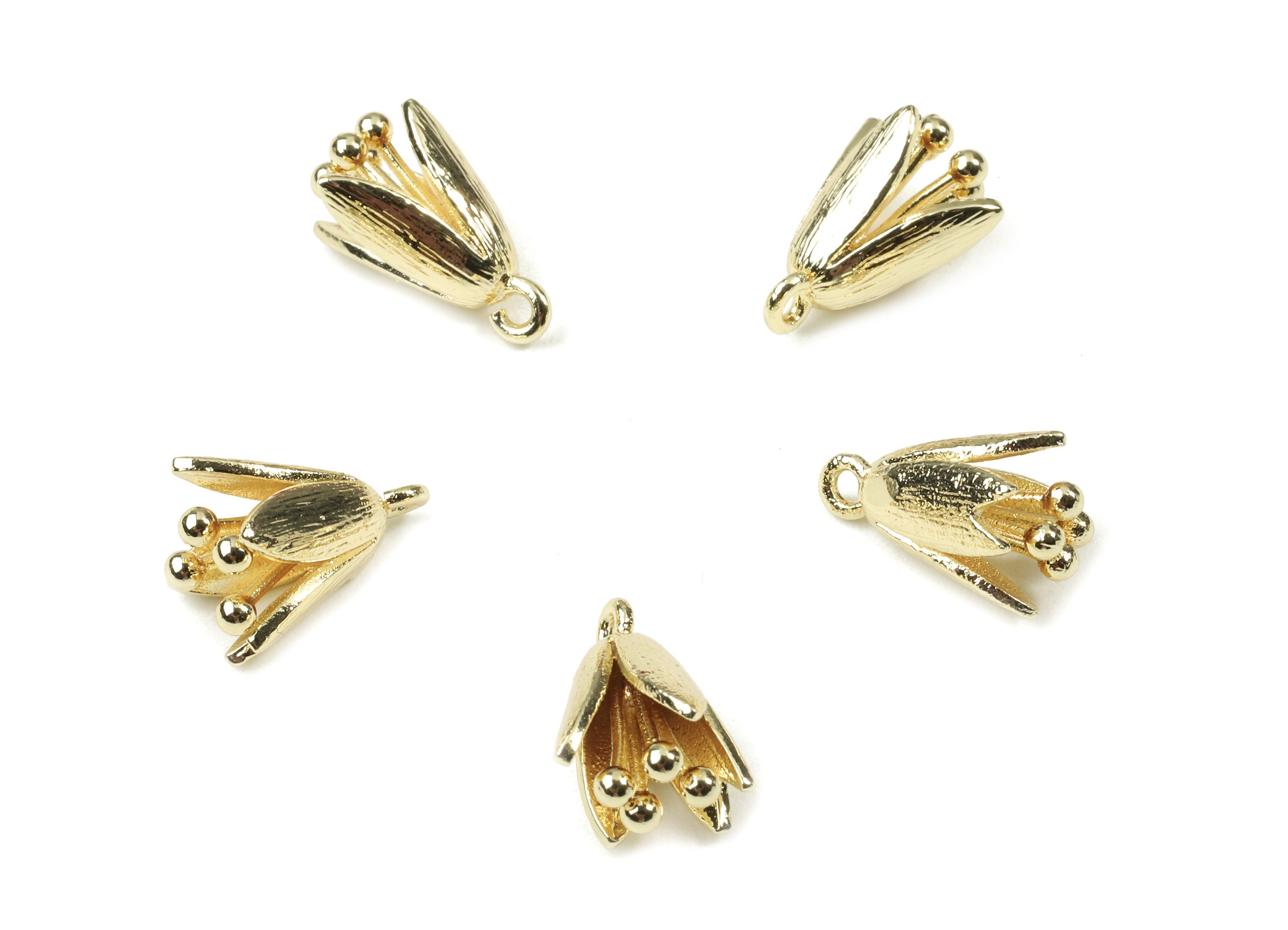 Brass Lily Earring Charms - Gold Lily Pendant - 18K Real Gold Plated Brass - Earring Findings - Jewelry Supplies - 13.8x10.3x0.9mm - RGP2541 - DOMEDBAZAAR