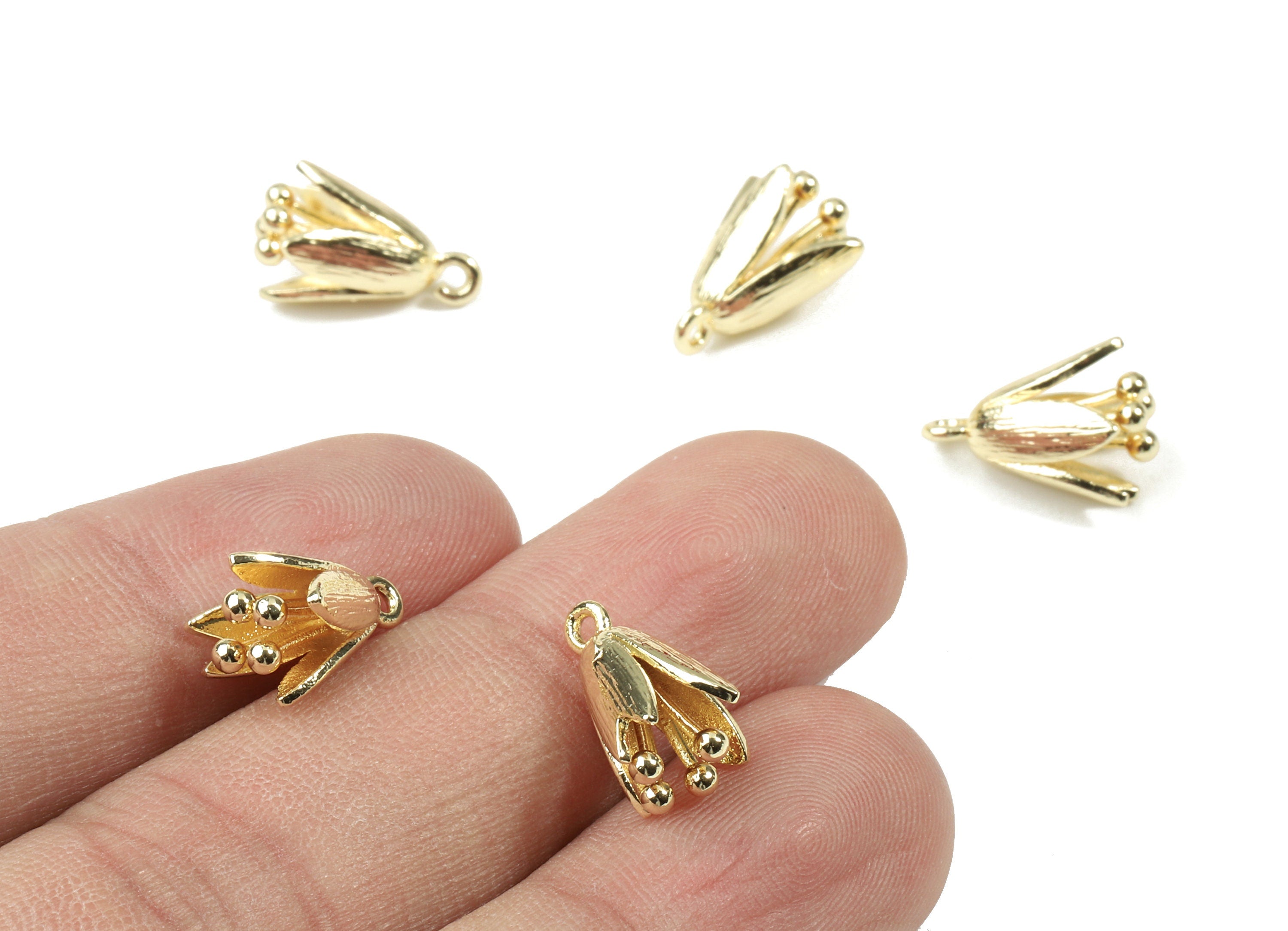 Brass Lily Earring Charms - Gold Lily Pendant - 18K Real Gold Plated Brass - Earring Findings - Jewelry Supplies - 13.8x10.3x0.9mm - RGP2541 - DOMEDBAZAAR