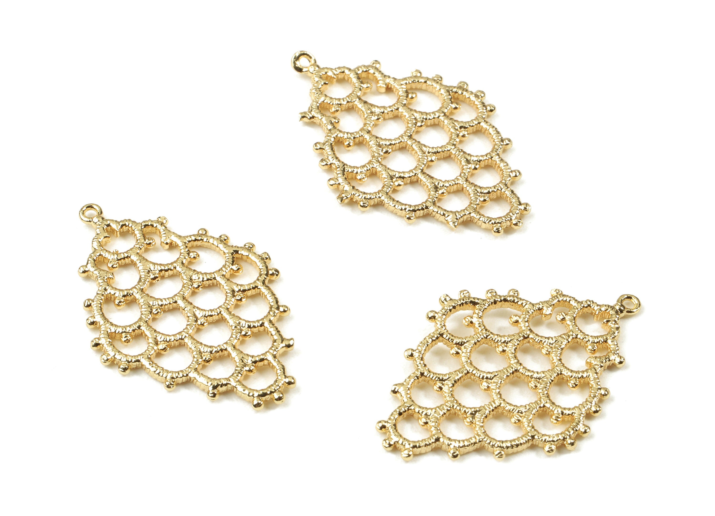 Brass Rhomboid Earring Charms - Gold Rhomboid Pendant - 18K Real Gold Plated Brass - Jewelry Supplies - 29.11x19.35x1.3mm - RGP2555 - DOMEDBAZAAR