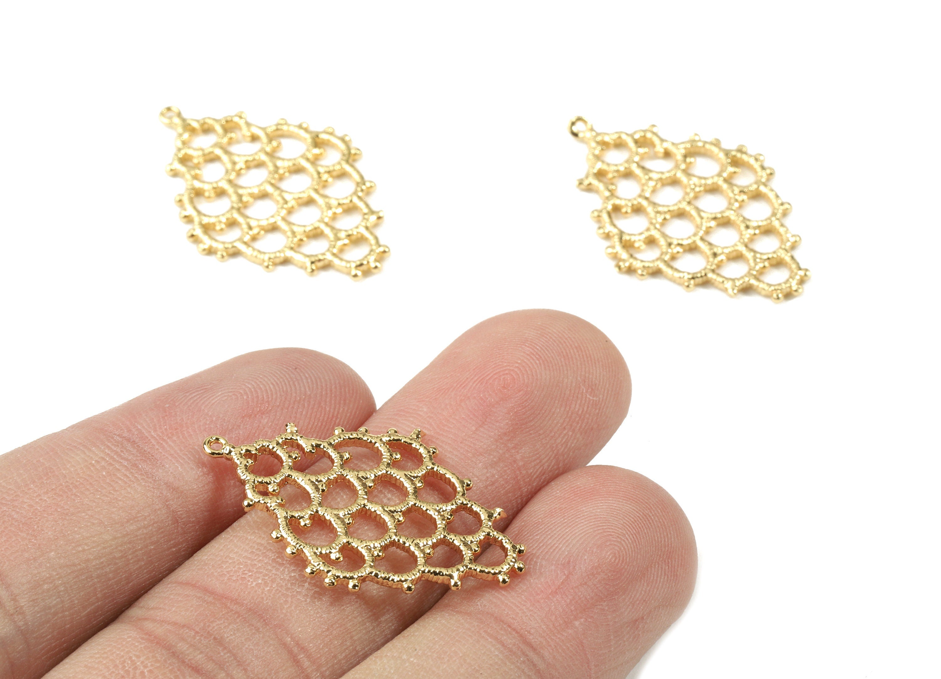 Brass Rhomboid Earring Charms - Gold Rhomboid Pendant - 18K Real Gold Plated Brass - Jewelry Supplies - 29.11x19.35x1.3mm - RGP2555 - DOMEDBAZAAR