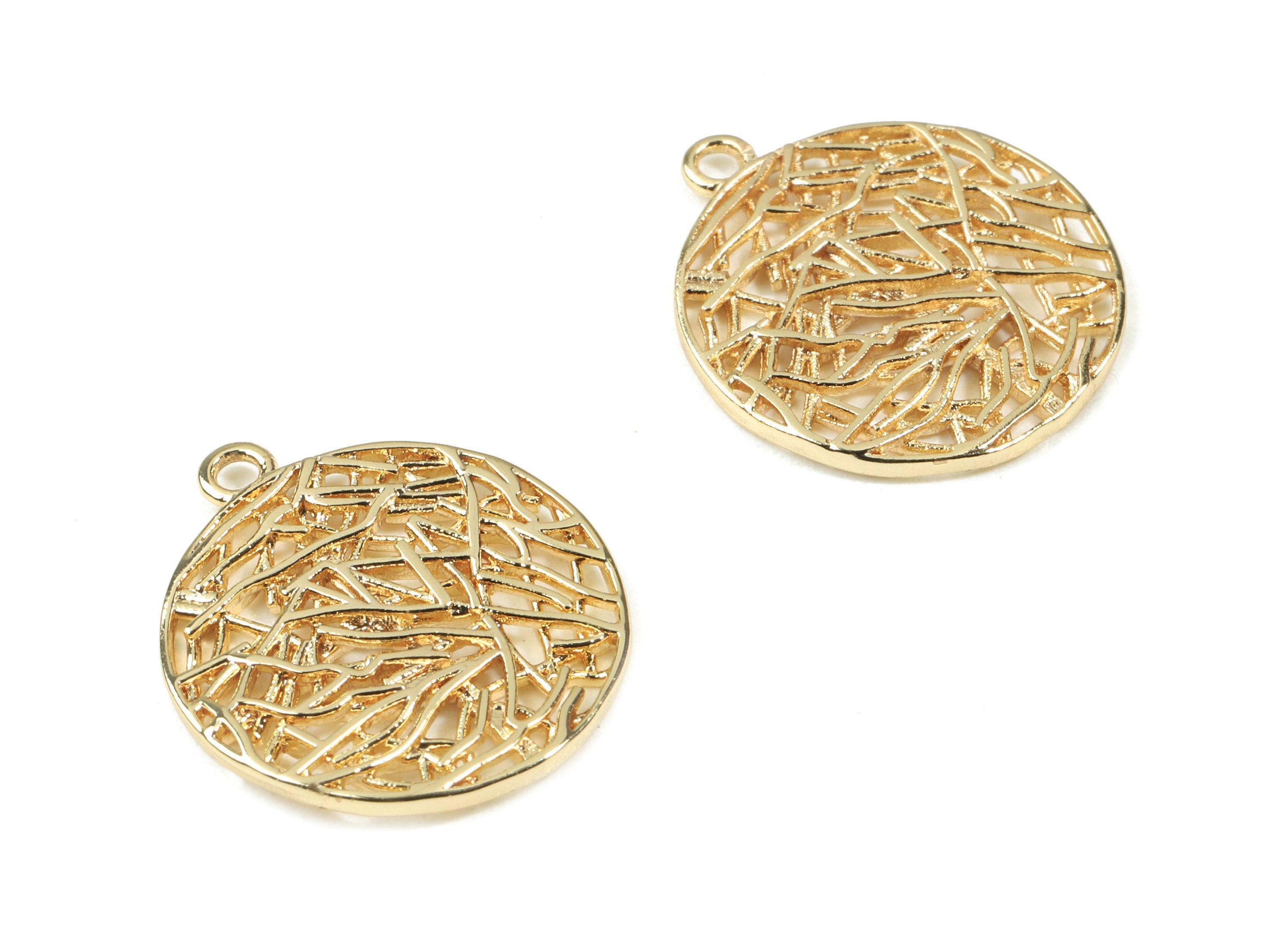 Brass Round Earring Charms - Gold Circle Pendant - 18K Real Gold Plated Brass - Jewelry Supplies - 20.75x18.31x1.51mm - RGP2533 - DOMEDBAZAAR