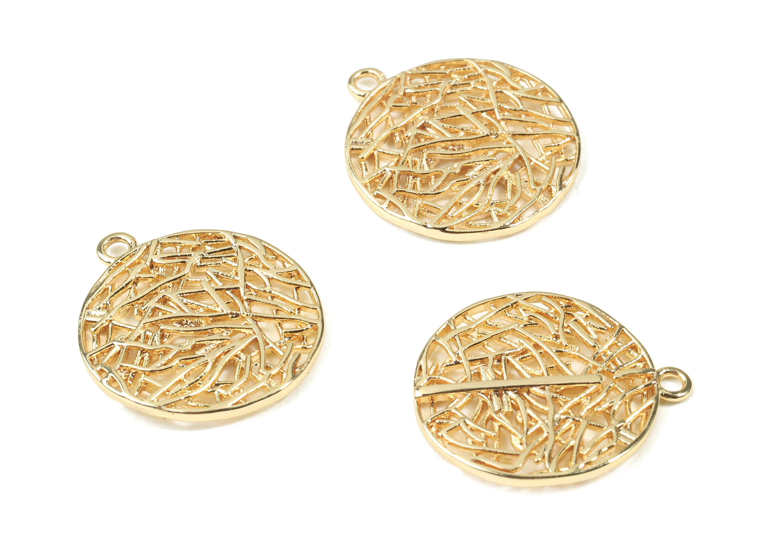 Brass Round Earring Charms - Gold Circle Pendant - 18K Real Gold Plated Brass - Jewelry Supplies - 20.75x18.31x1.51mm - RGP2533 - DOMEDBAZAAR