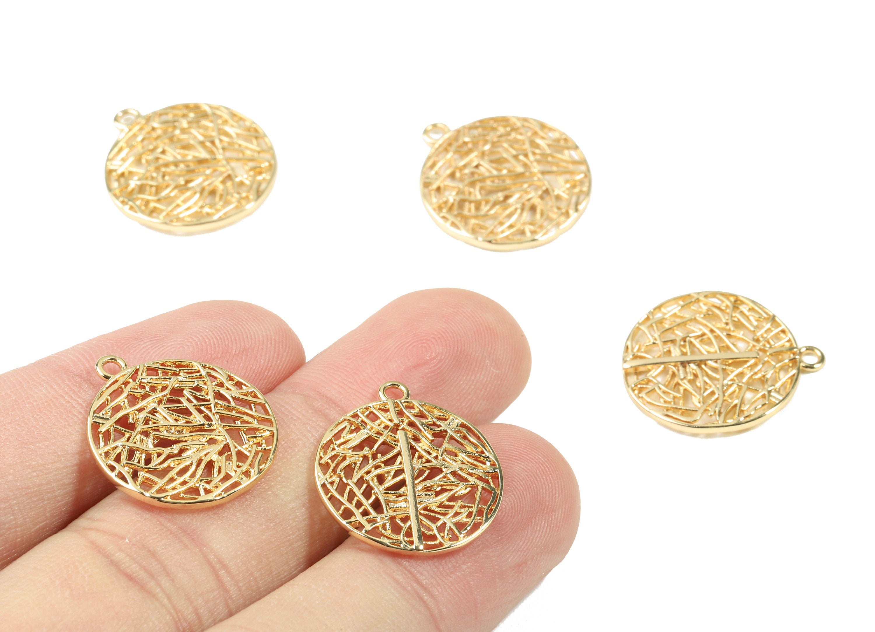 Brass Round Earring Charms - Gold Circle Pendant - 18K Real Gold Plated Brass - Jewelry Supplies - 20.75x18.31x1.51mm - RGP2533 - DOMEDBAZAAR