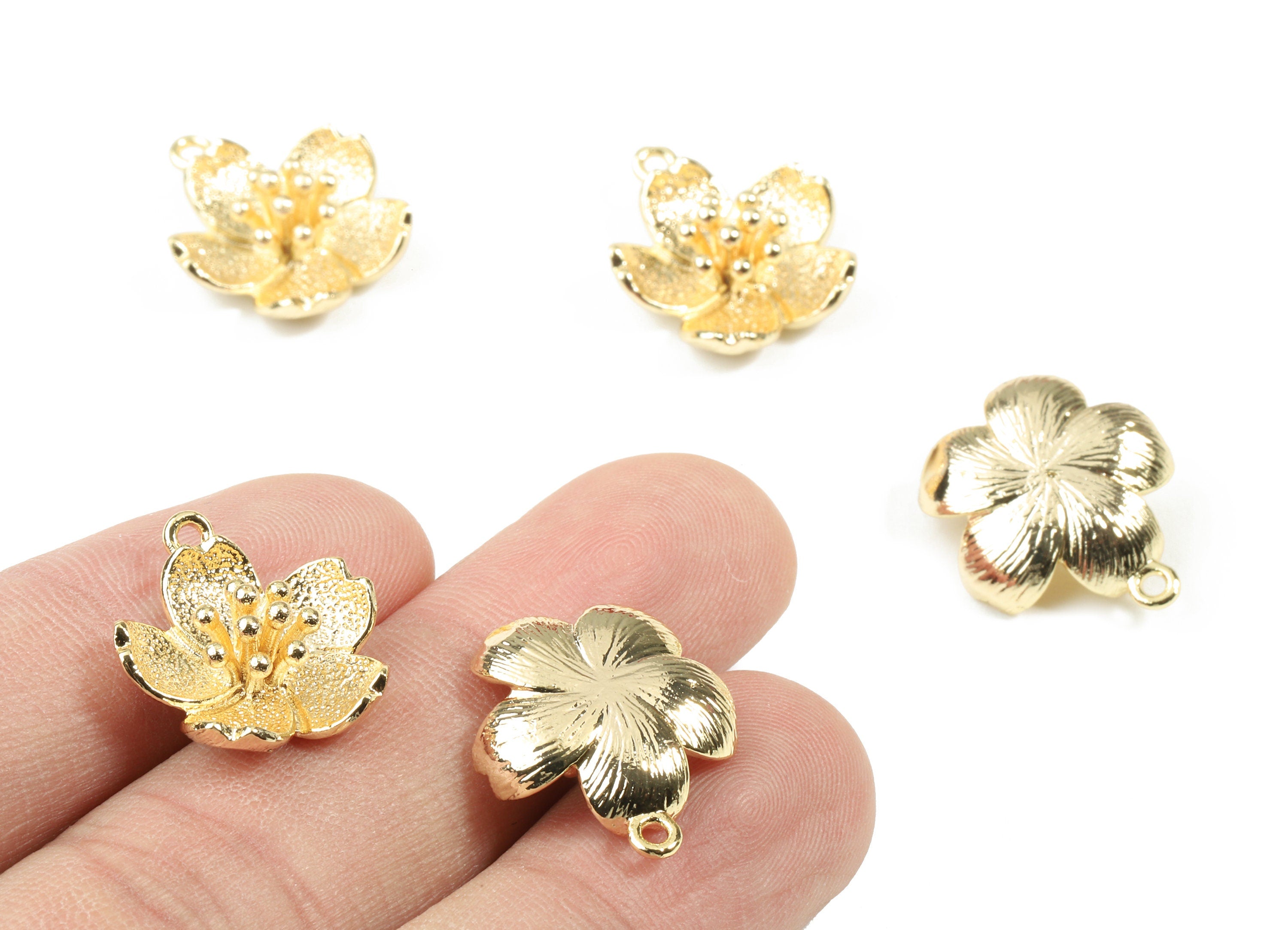 Brass Water Lily Earring Charms - Gold Flower Pendant - 18K Real Gold Plated Brass - Jewelry Supplies - 19.31x16.31x1.57mm - RGP2532 - DOMEDBAZAAR