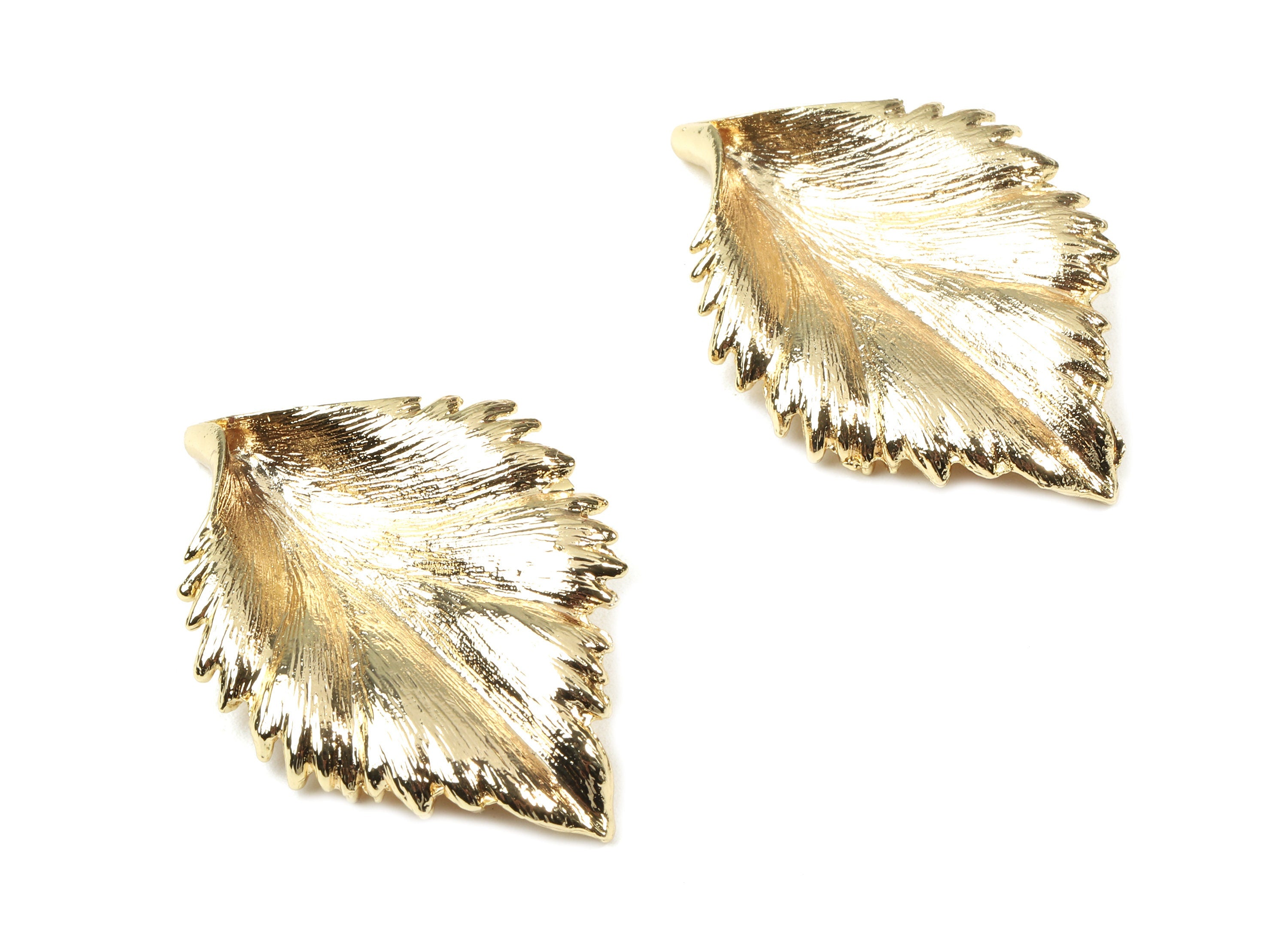 Brass Leaf Earring Charms - Gold Leaf Pendant - 18K Real Gold Plated Brass - Earring Finding - Jewelry Supplies - 43.53x28.7x2.8mm - RGP2559 - DOMEDBAZAAR