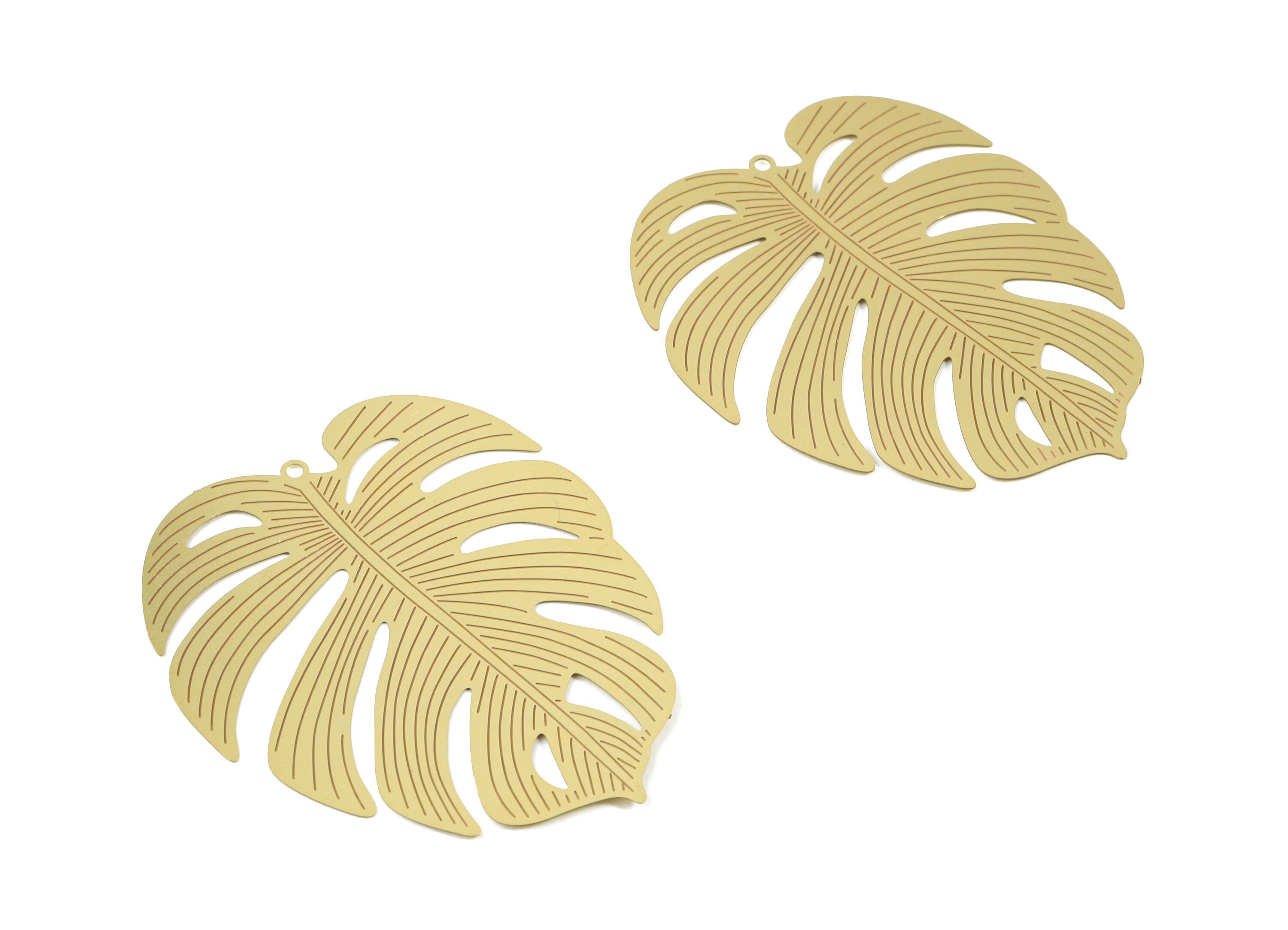Raw Brass Monstera Earring Charms - Monstera Necklace Charms - Necklace Findings - Jewelry Supplies - 65.5x54.1x0.3mm - JJA4471 - DOMEDBAZAAR